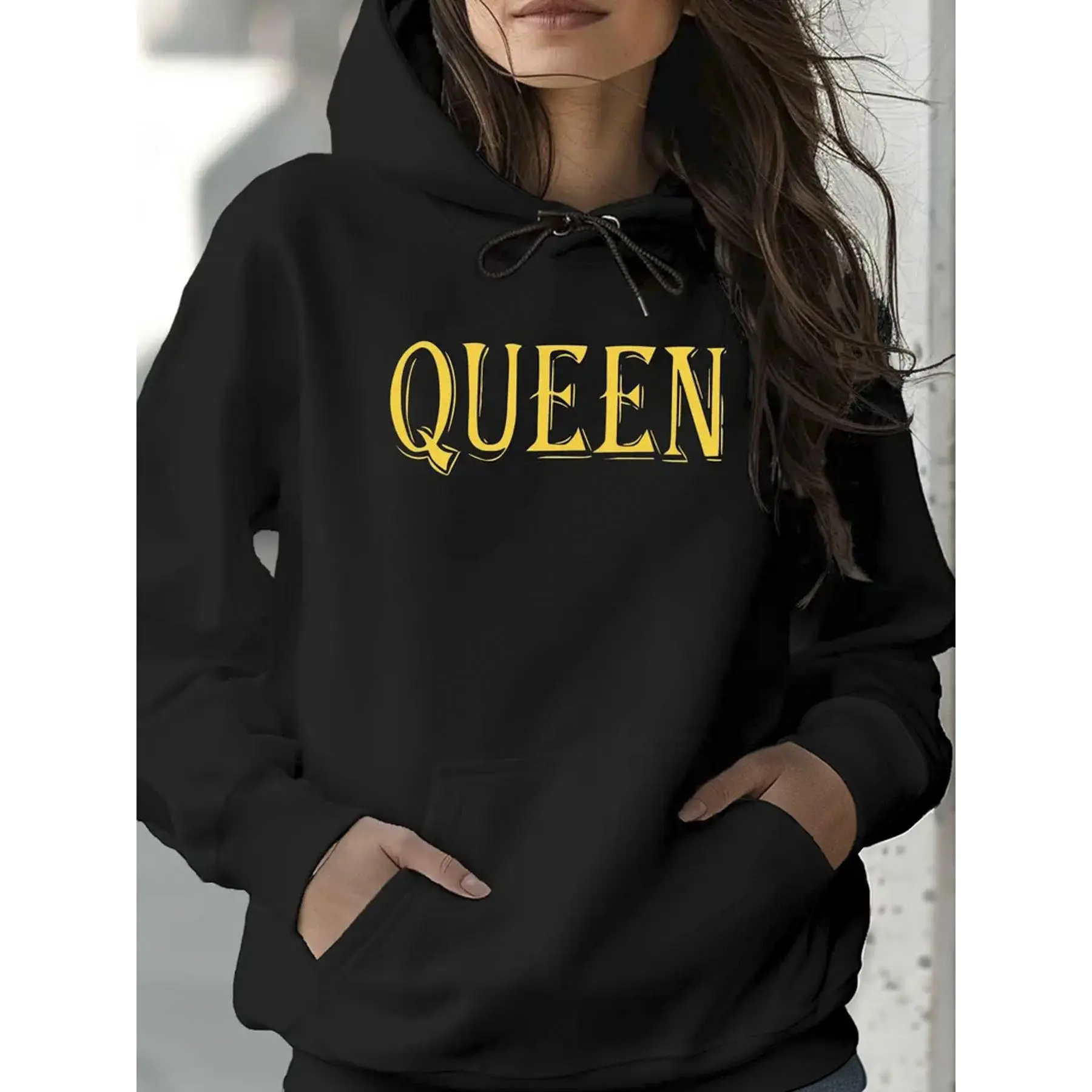 Hooded Sweatshirt, Women'S Hoodie with Queen Print, Relaxed Fit, Classic Crew Neck, Featuring a Kangaroo Pocket And Drawstring, Ideal for Everyday Use And Casual Outings