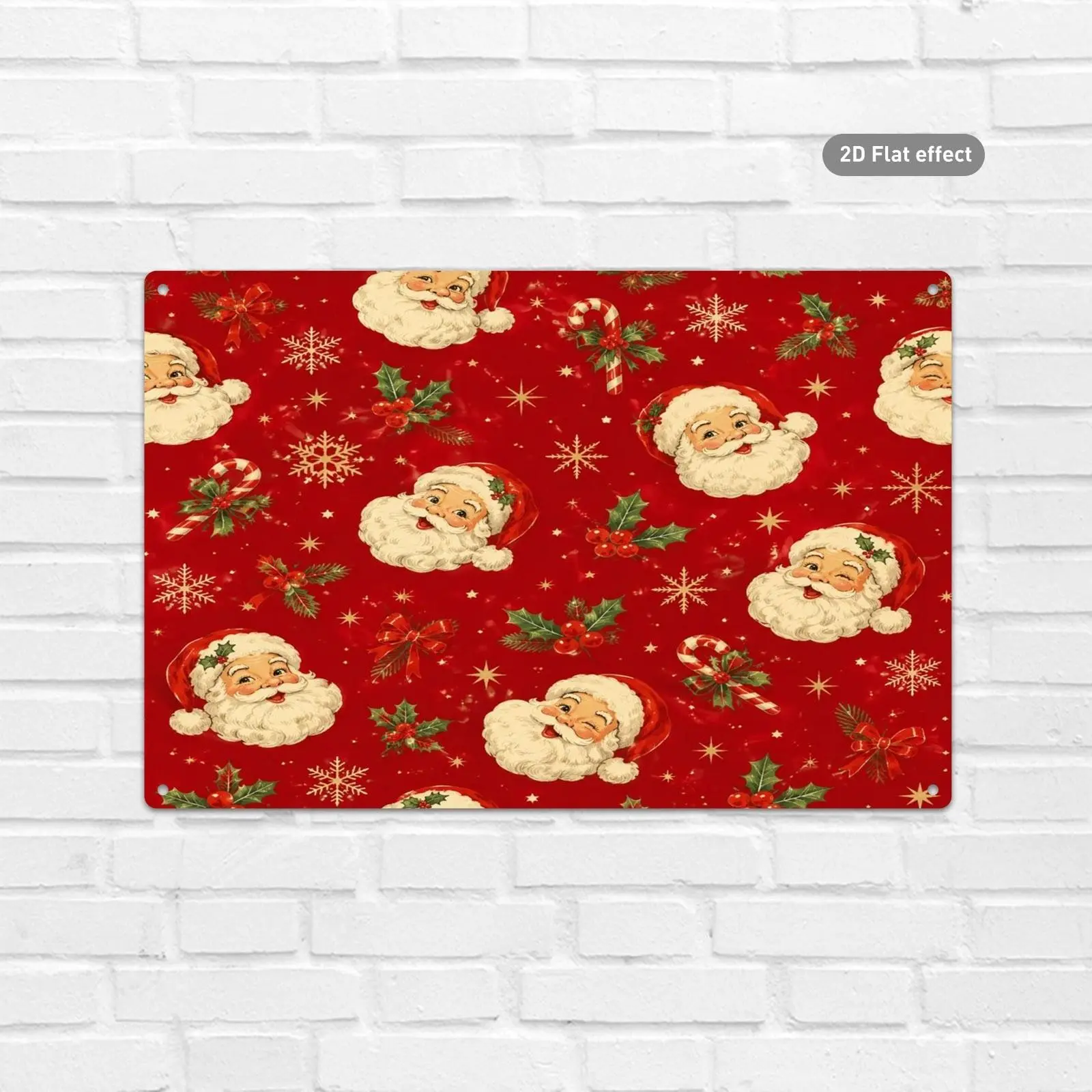 Vintage Whimsical Christmas Pattern Wall Art Poster, Digitally Printed with Cheerful Santa Faces, Holly Sprigs, Candy Canes, Snowflakes & Festive Elements, 20x30 Size Holiday Decor, Perfect for Indoor Wall Decoration to Add Festive Vibe