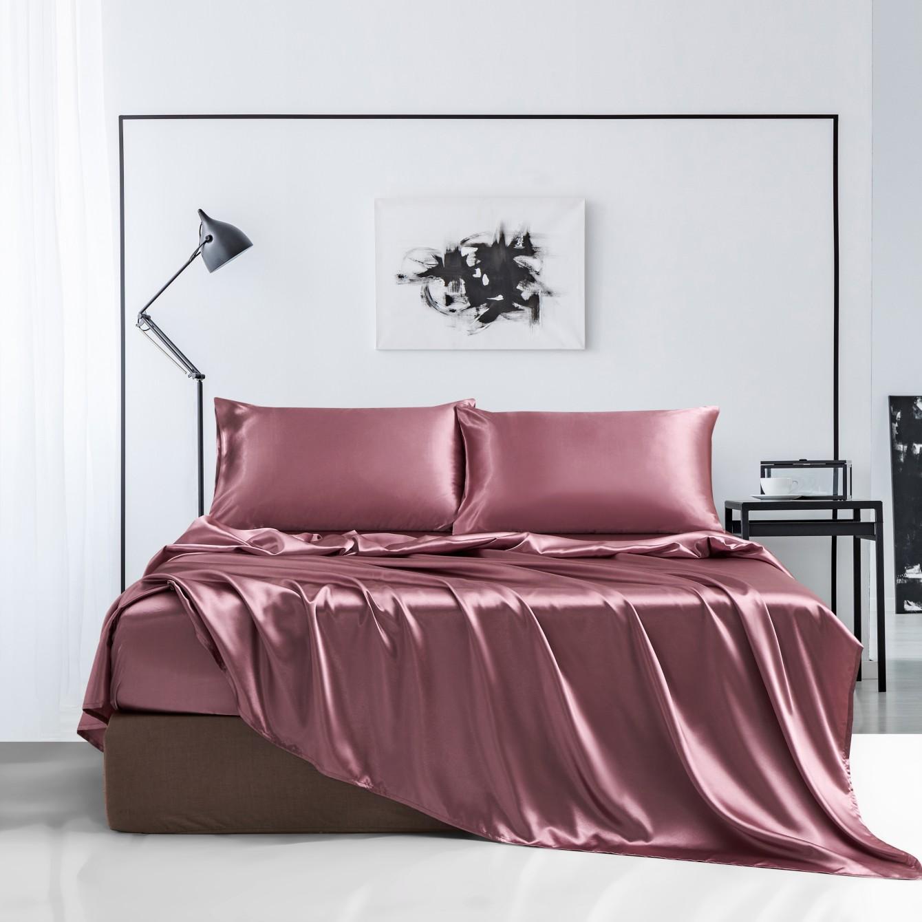 Solid Color Satin Bedding Set, Satin Bed Sheets, 3/4 Counts Luxury Includes 1 Flat Sheet, 1 Fitted Sheet, and 1/2 Pillowcase without Filler, Room Accessories Soft Mattress Protector, Twin, Full, Queen, King #TOP PICKS