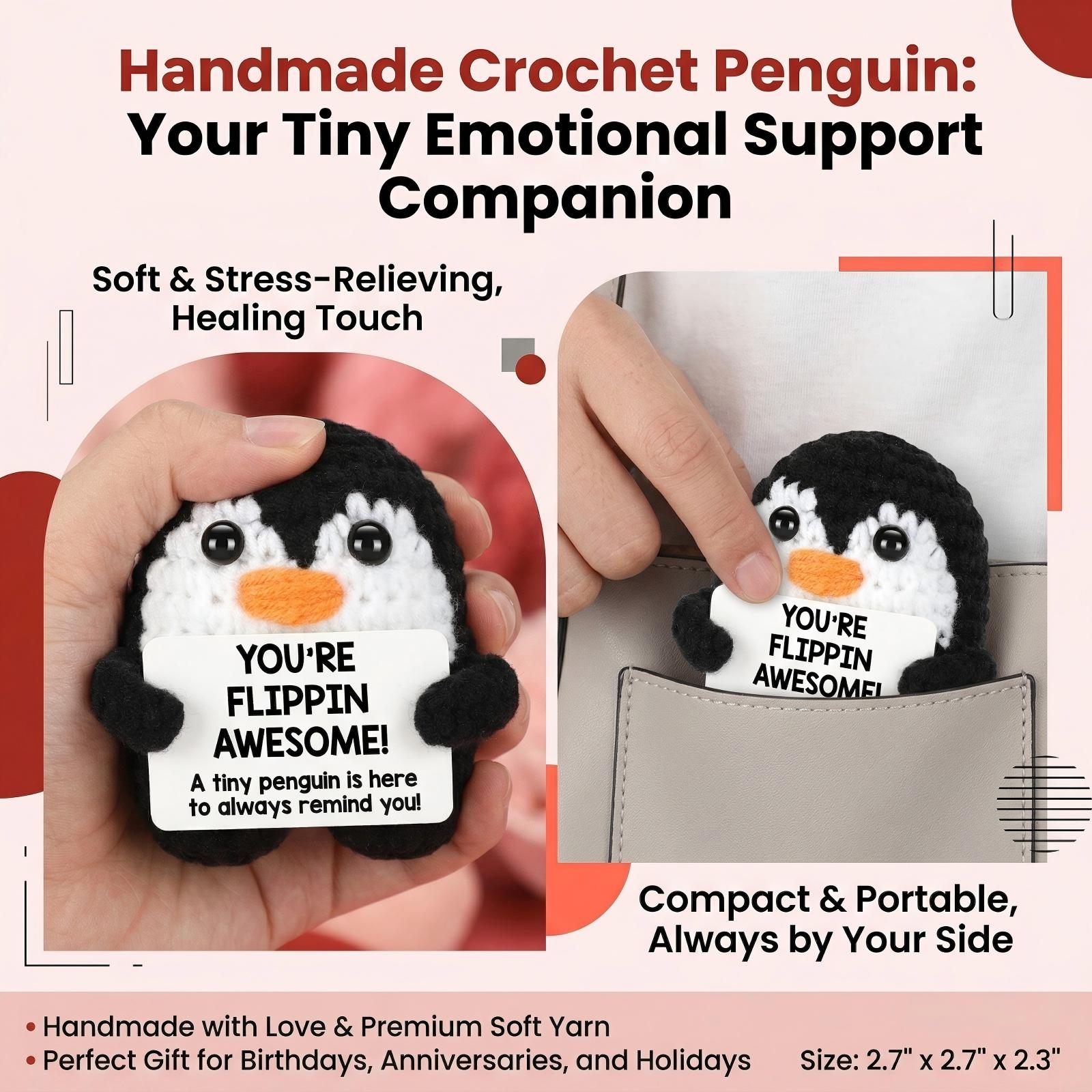 Kawaii Handmade Knit Penguin Stuffed Animal, Soft Plush Stress Relief Toy for Relaxing Mood, Tiny Cute Bag Pendant Keychain Backpack Decor, Perfect Gift for Christmas Birthday Mother’s Day Father’s Day Graduation, Lovely Home Office Nursery Party Decorati