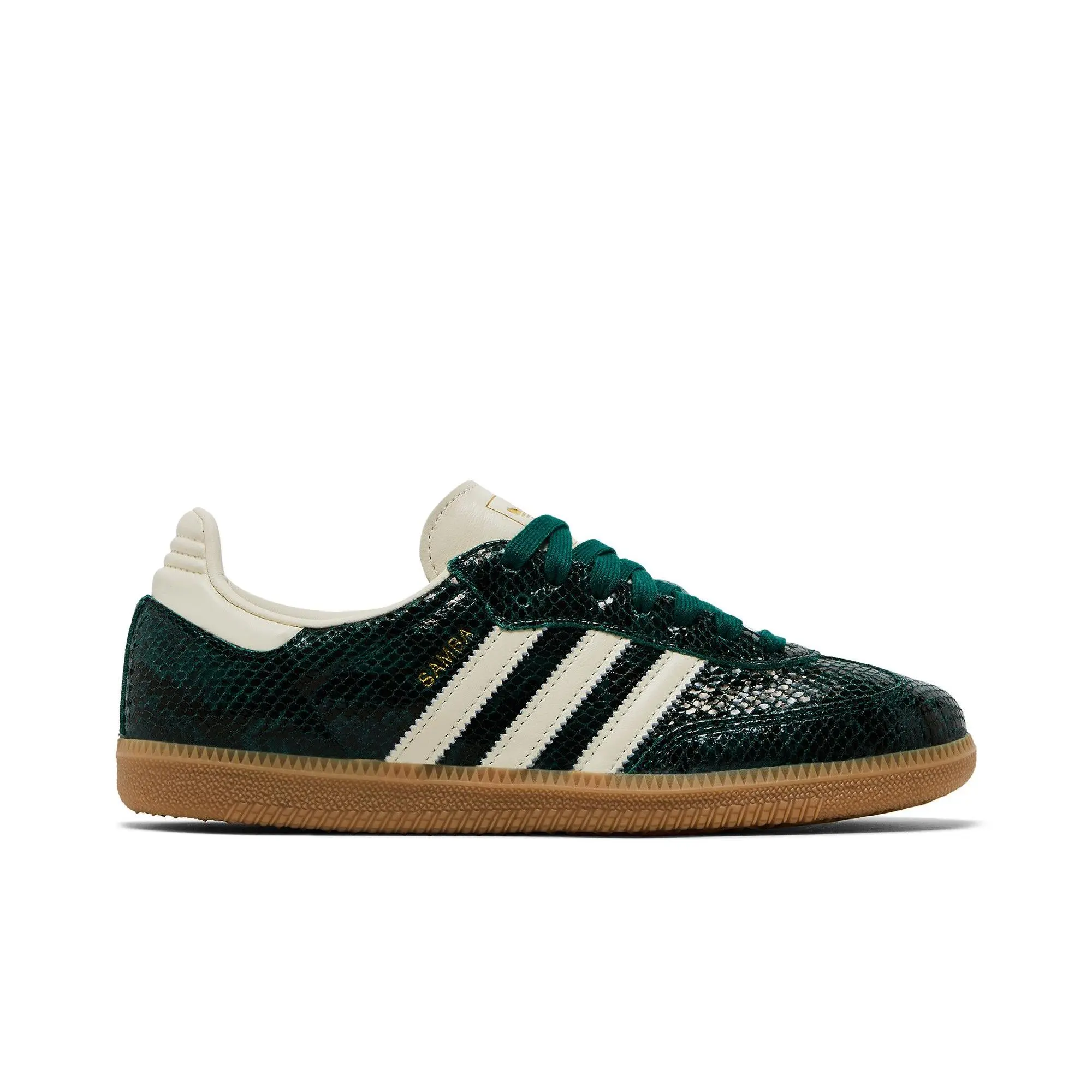 adidas Women's Retro Samba OG 'Snakeskin Pack - Collegiate Green' Faux Leather Snake Print Round Toe Casual Wear Sneakers, Cream White/Collegiate Green, JR8848 (Women's Sizes)