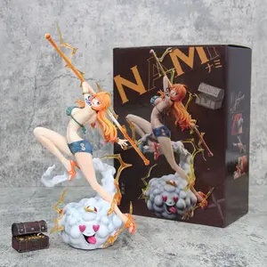 One Piece Nami Swimsuit Figure, Classic Sexy Beach Pose, Bikini with Letter Print, Hair, Tattoo Details, Transparent Wave Effect