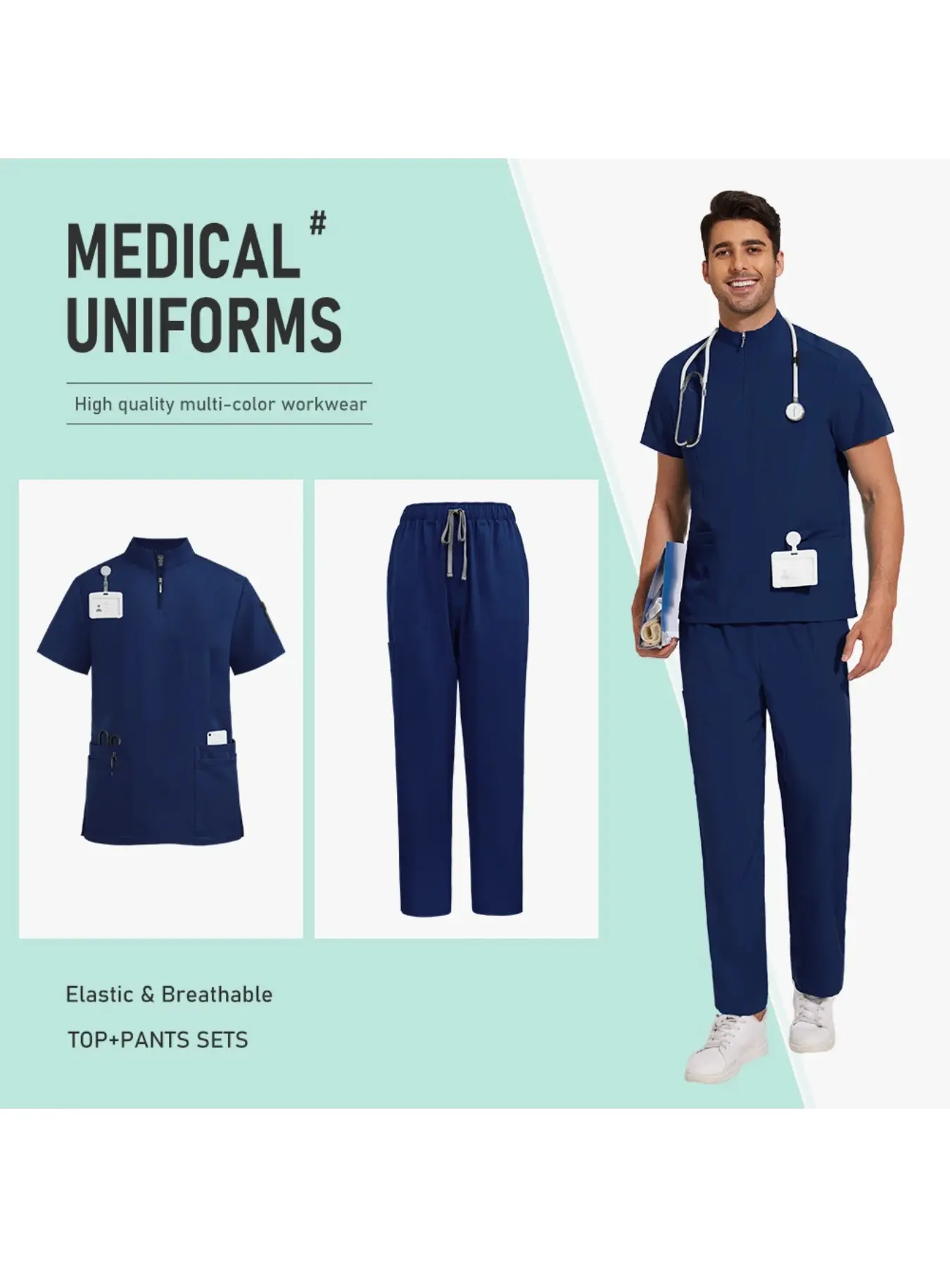 Black Scrub Uniform Workwear Wholesale Nurse Hospital Men Medical Uniforms Scrubs Nursing Set Clinic Spa and Beauty Salon Scrub Set