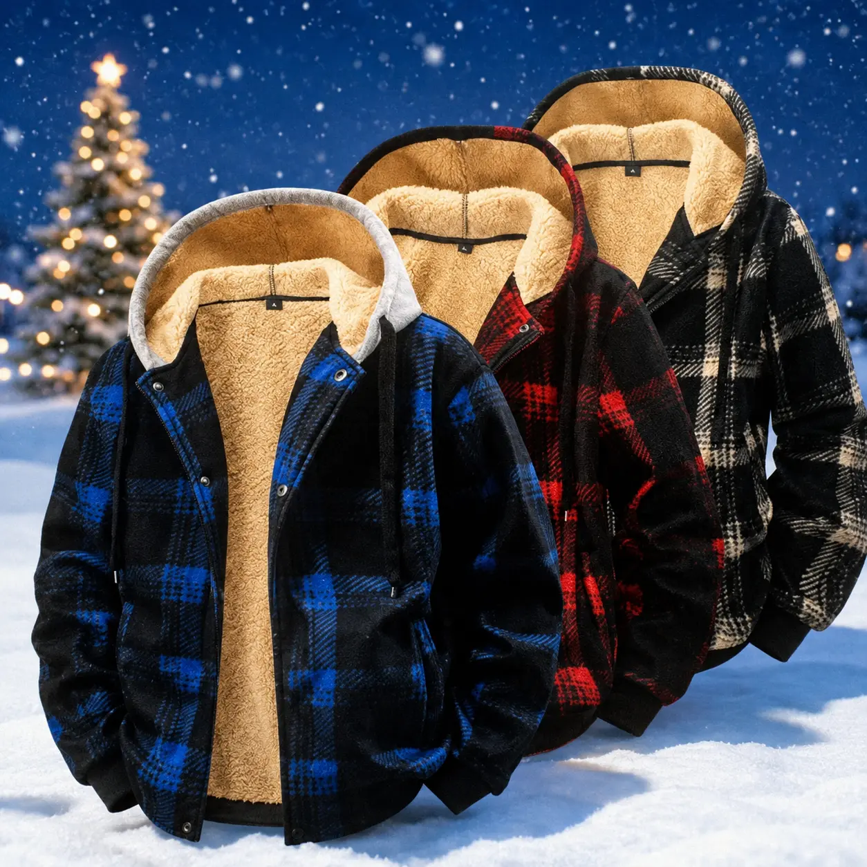 Men's Sherpa Lined Hooded Plaid Flannel Shirt Jacket Winter Warm Fleece Shacket Heavyweight Zip Up Coat With Drawstring Hood Side Pockets Thermal Outwear Christmas Gifts Buffalo Check Workwear Outdoor Casual Loose Fit Thick Plush Velvet cozy soft 3-Colors