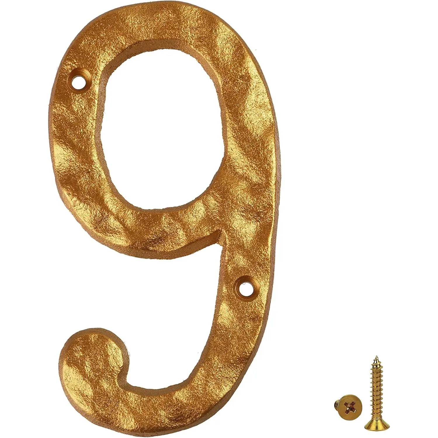 House Number 9 for Outside, 5.5 Inch Cast Iron Metal  House Address Numbers, Golden