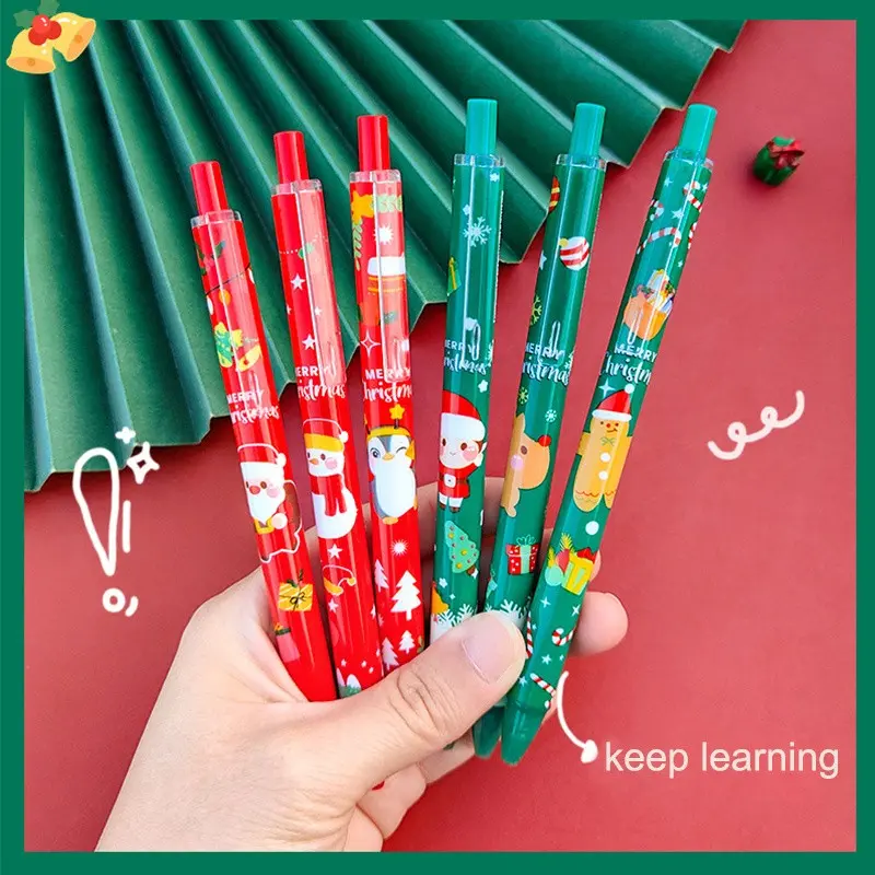 12pcs Cartoon Christmas Neutral Pens, 0.5mm, Quick-Dry, School & Office Supplies, Holiday Gifts, Festive Decorations