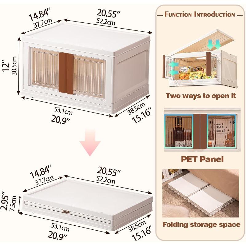 Stackable Storage Bins with LidsFoldable Box Closet Organizers and Storage Organize Cabinet Brown Handle MultiFunctional Bins Plastic Drawers for Utility Room car Trunk Brown Pack1
