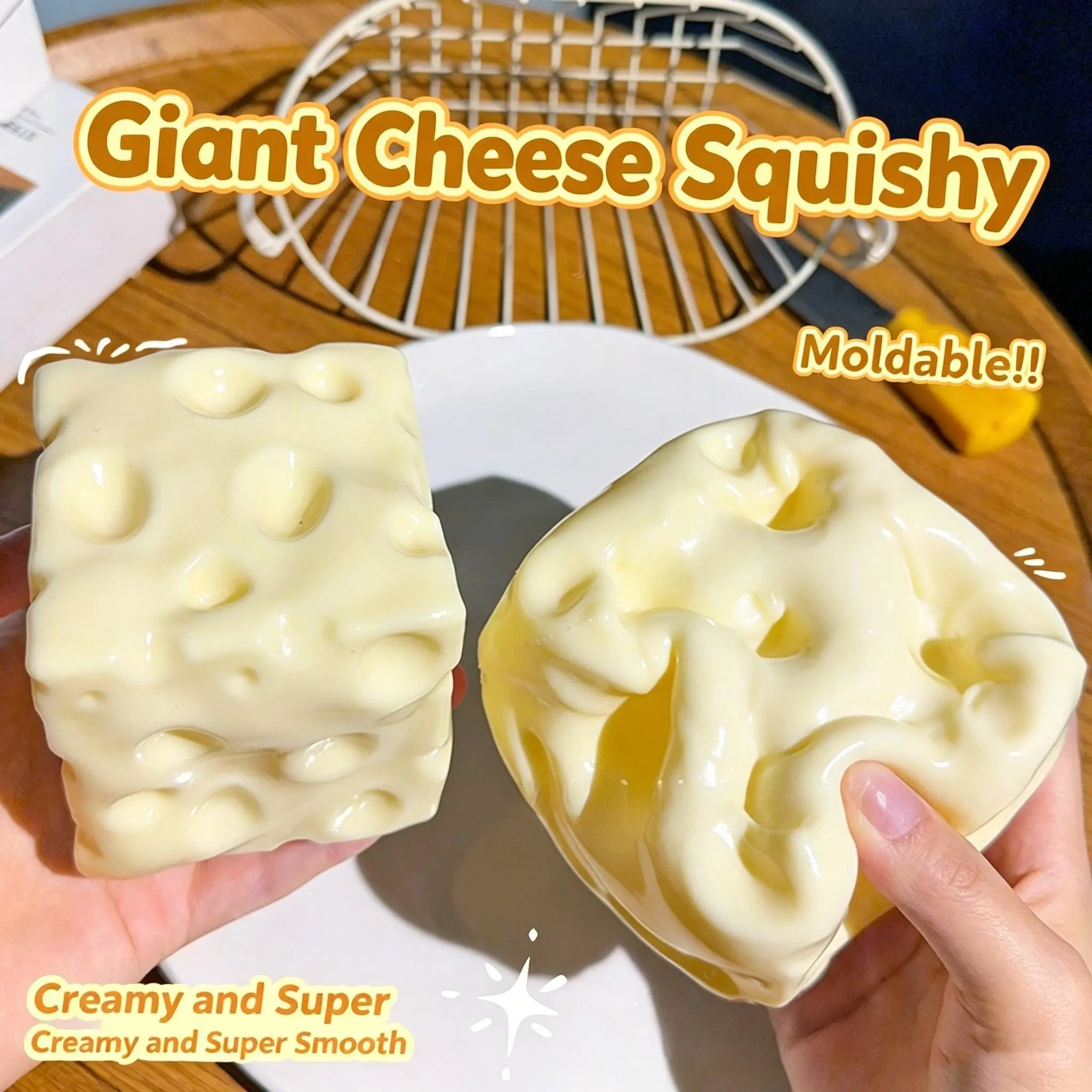 1 Piece Squishy Giant 7cm Ultra-Thin Cheese Flour Ball, Coconut Oil Plush Vaseline Filled Handmade Stress Relief Toy, Realistic Food Squeeze