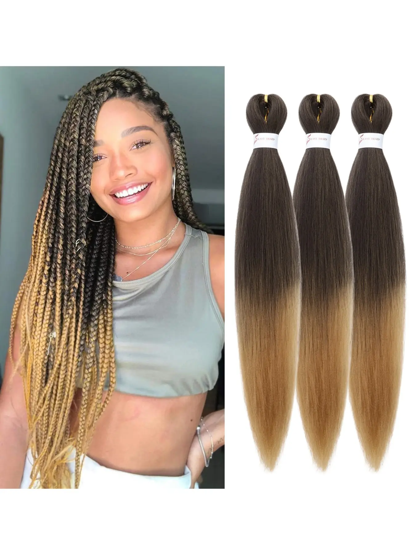 3 packs of 26 inch pre stretched braided hair,soft and lightweight high-quality synthetic fiber extensions,easy to DIY weave tangle free colored hair,very suitable for women's daily holiday hairstyle transformation