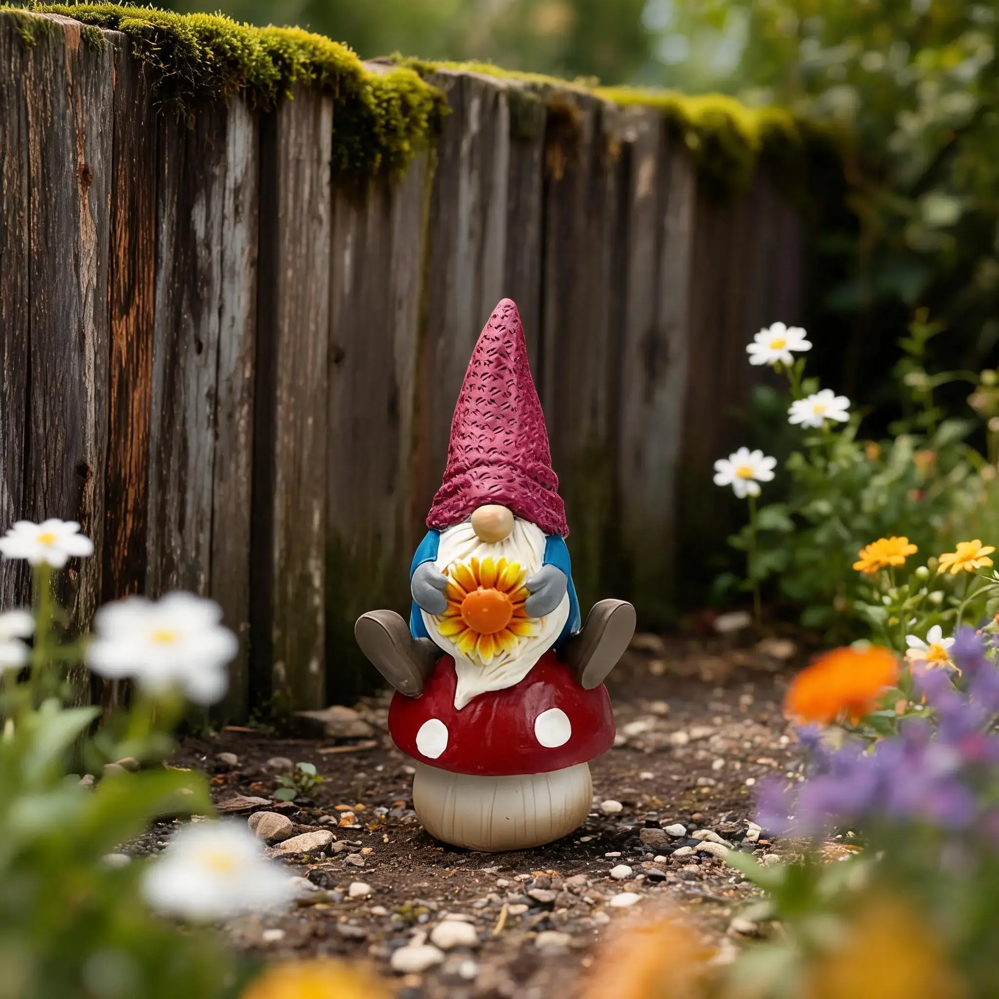 Garden Gnome Statue, 1 Count Cute Gnome on Mushroom Sculpture for Outdoor Patio Lawn Decor, Ideal Present for Birthday, Housewarming