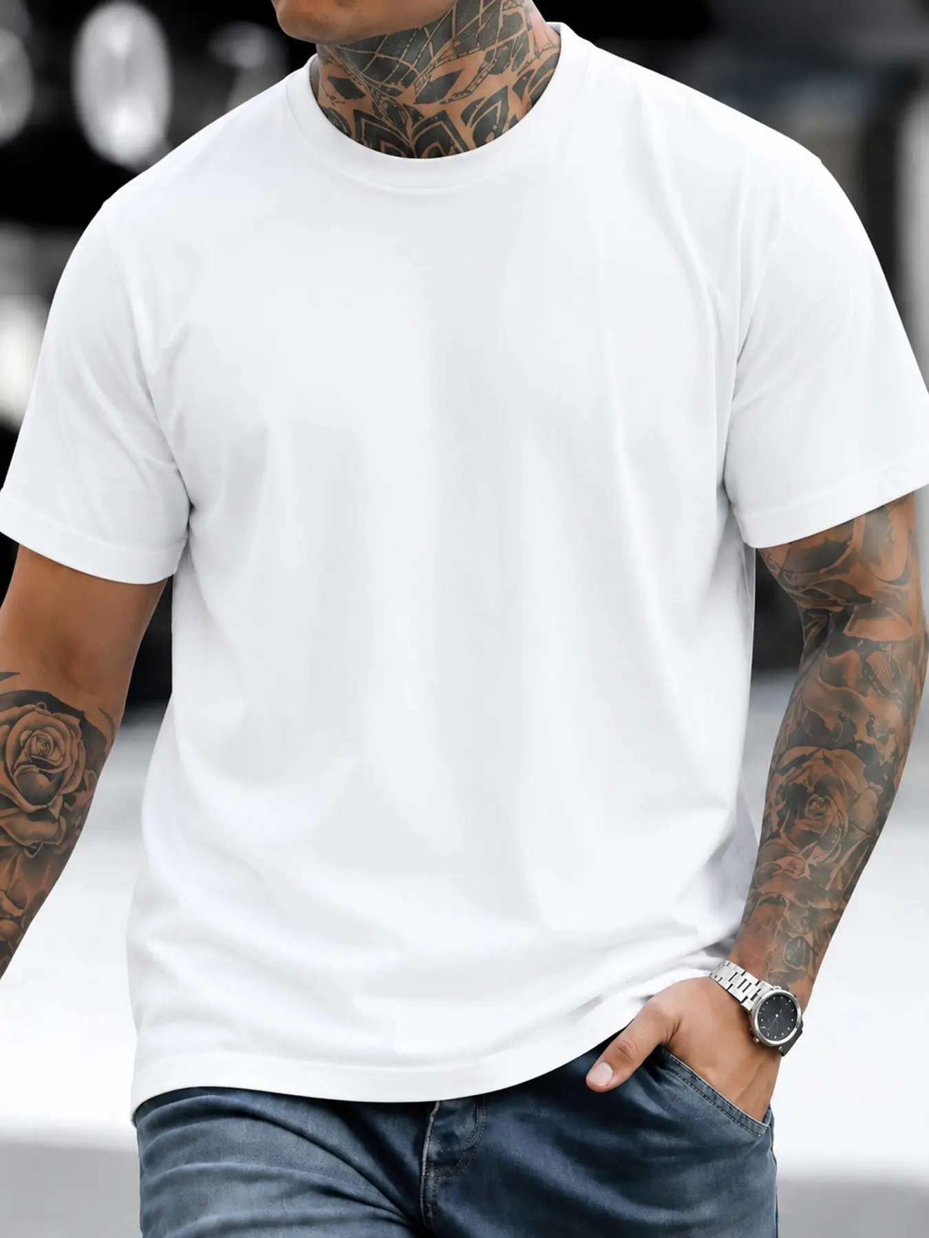 Men's Crew Neck Slim Fit Cuffed Short Sleeve T-Shirt, Soft Solid Basic Tee, Casual Classic Top, Summer Essential Mens Tees