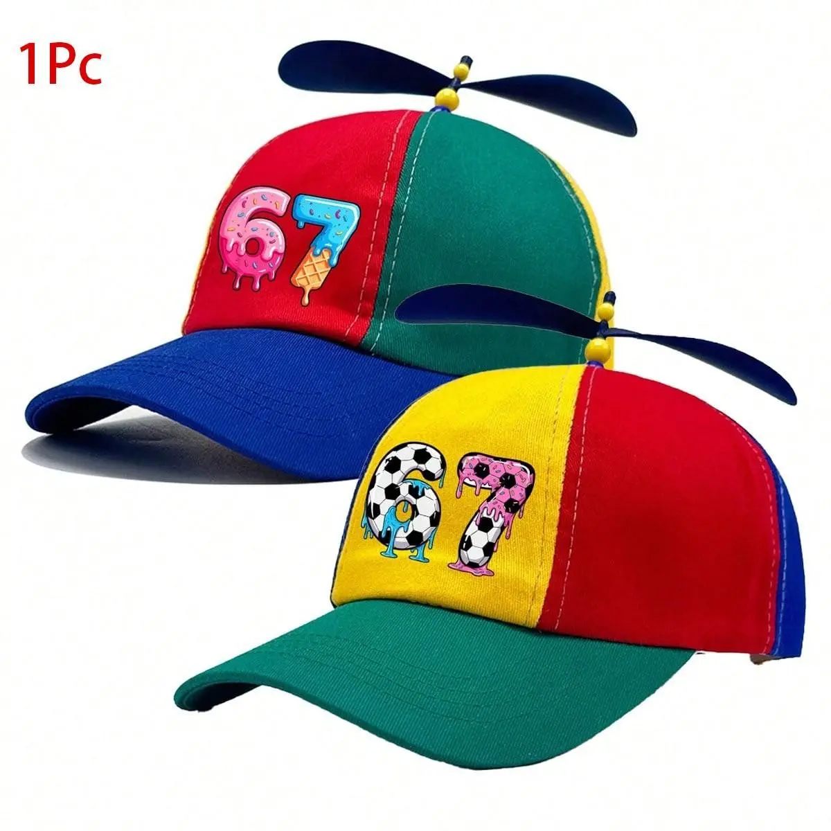 Creative Detachable Propeller Baseball Cap, Brainrot Number 67 Design, Sun Protection for Outdoor Activities, Ideal for Beach and Parties