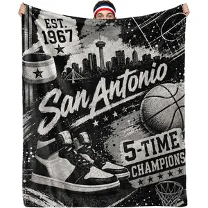 Blankets San Antonioo EST.1967 Basketball City Skyline Flannel Throw Blanket,Classic Sports Man Cave Decor Sofa Blanket,Perfect Gift for San Antonio Fans & Basketball Lovers