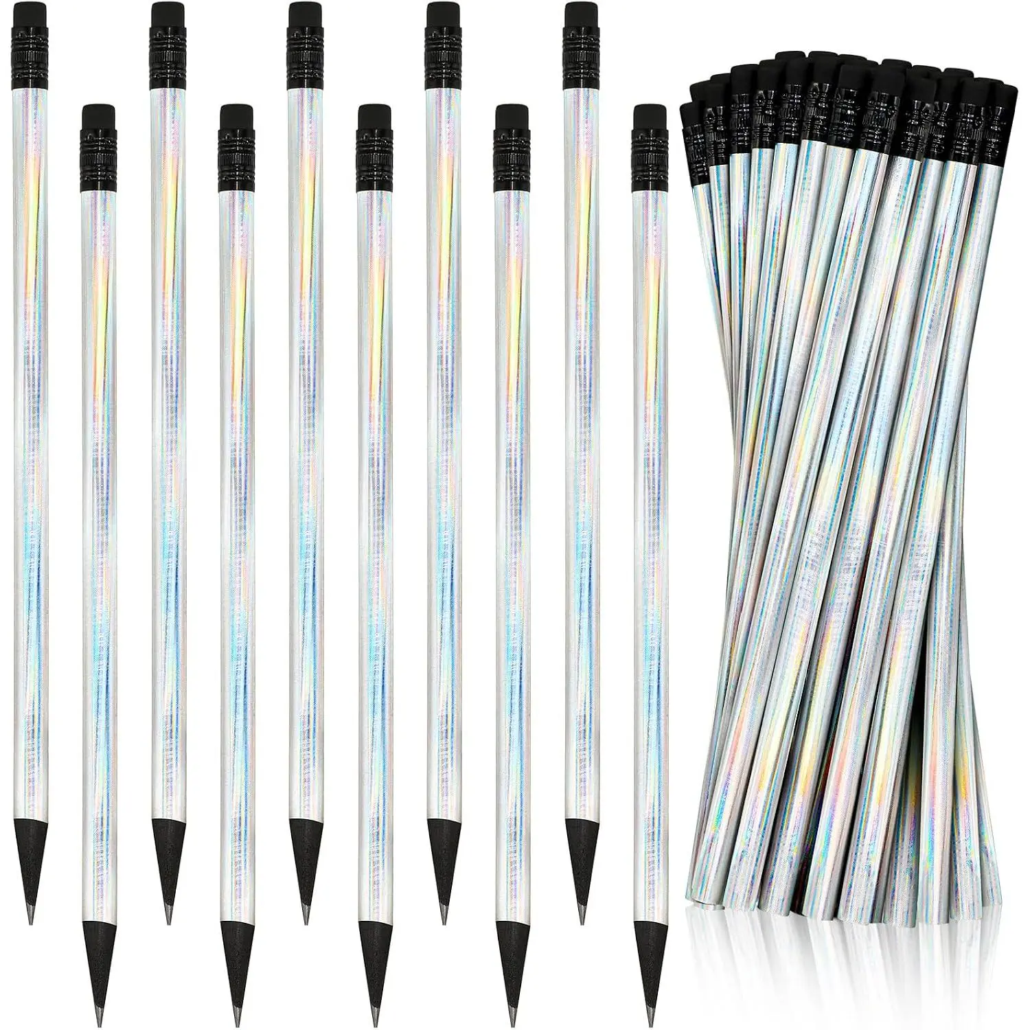 36 Pack Glitter Cool Holographic Metallic Pencils  to School 2 HB Wooden Custom   Space Pencil with Eraser Holographic Barrel for  Office School Classroom Supplies, 7.36 Inch