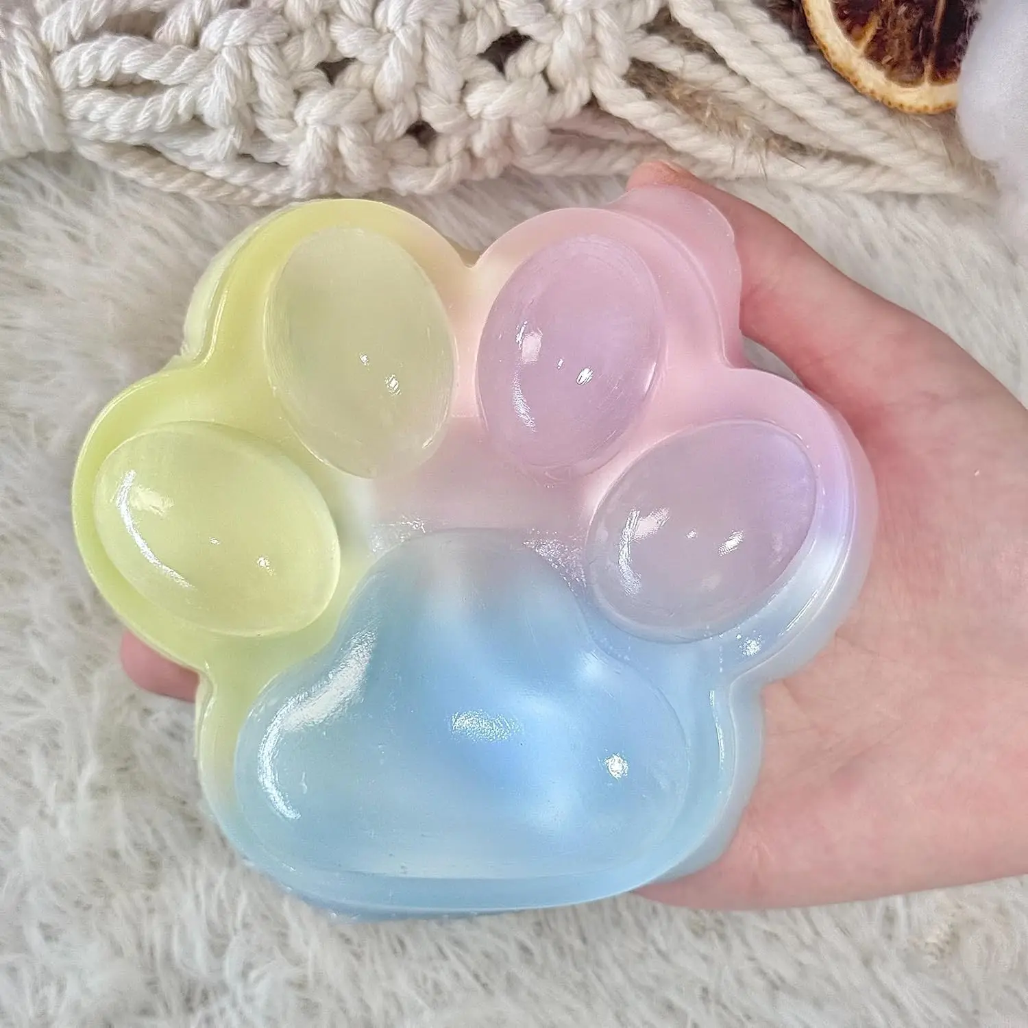 5 in Large Cat Paw Squeeze Toy for Stress Relief and Relax, Sticky Fidget Toys for Party Favors Novelty Birthday Gift (Tri-Color)