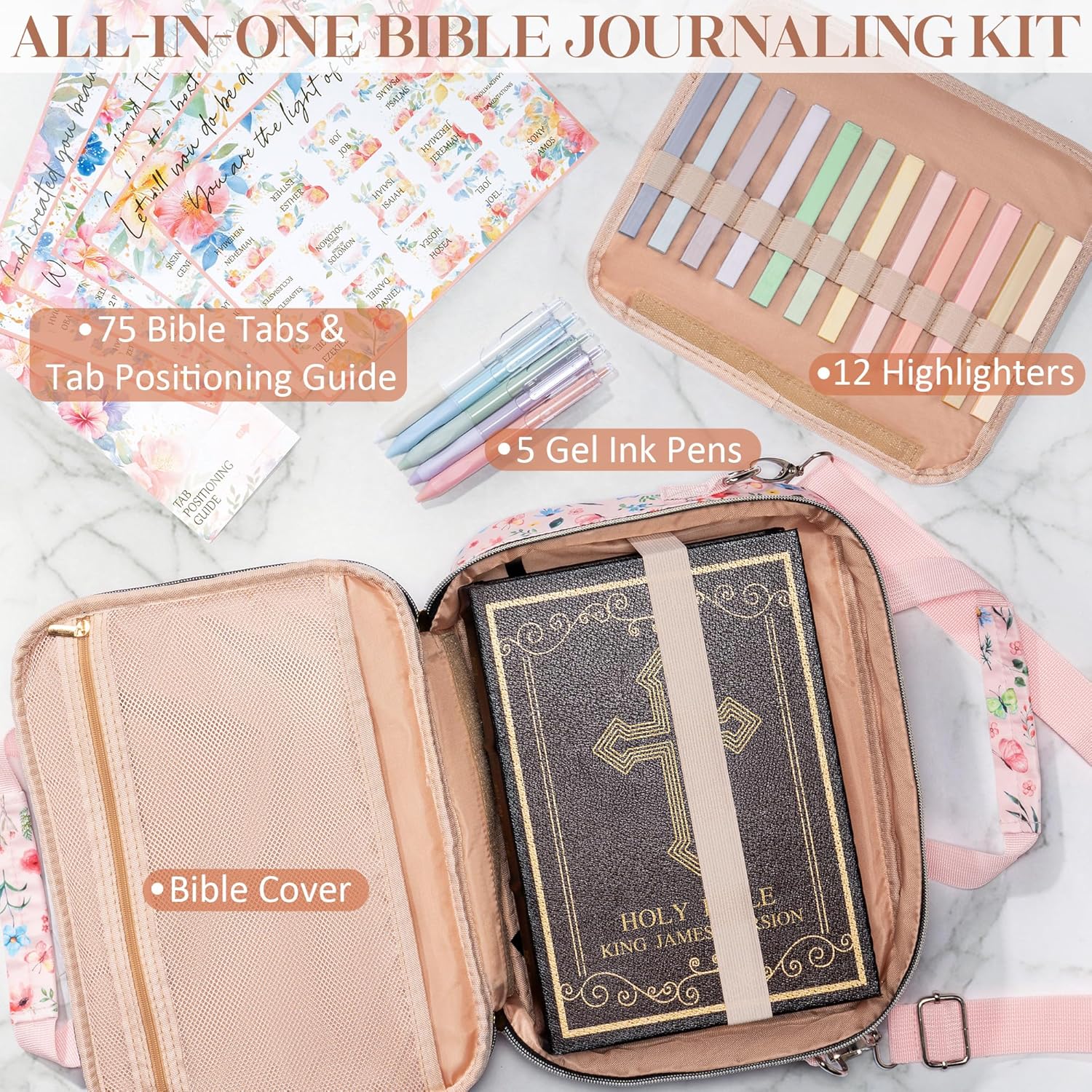Cover for Women Case, Large Bag w/ Strap, Study Supplies Journaling Kit Book Carrying Case with Highlighters Tabs, Mothers Day Christian Gifts for Women Cover for Women Case, Large Bag w/ Strap, Study Supplies Journaling Kit Book Carrying Case with Highlighters Tabs, Mothers Day Christian Gifts for Women