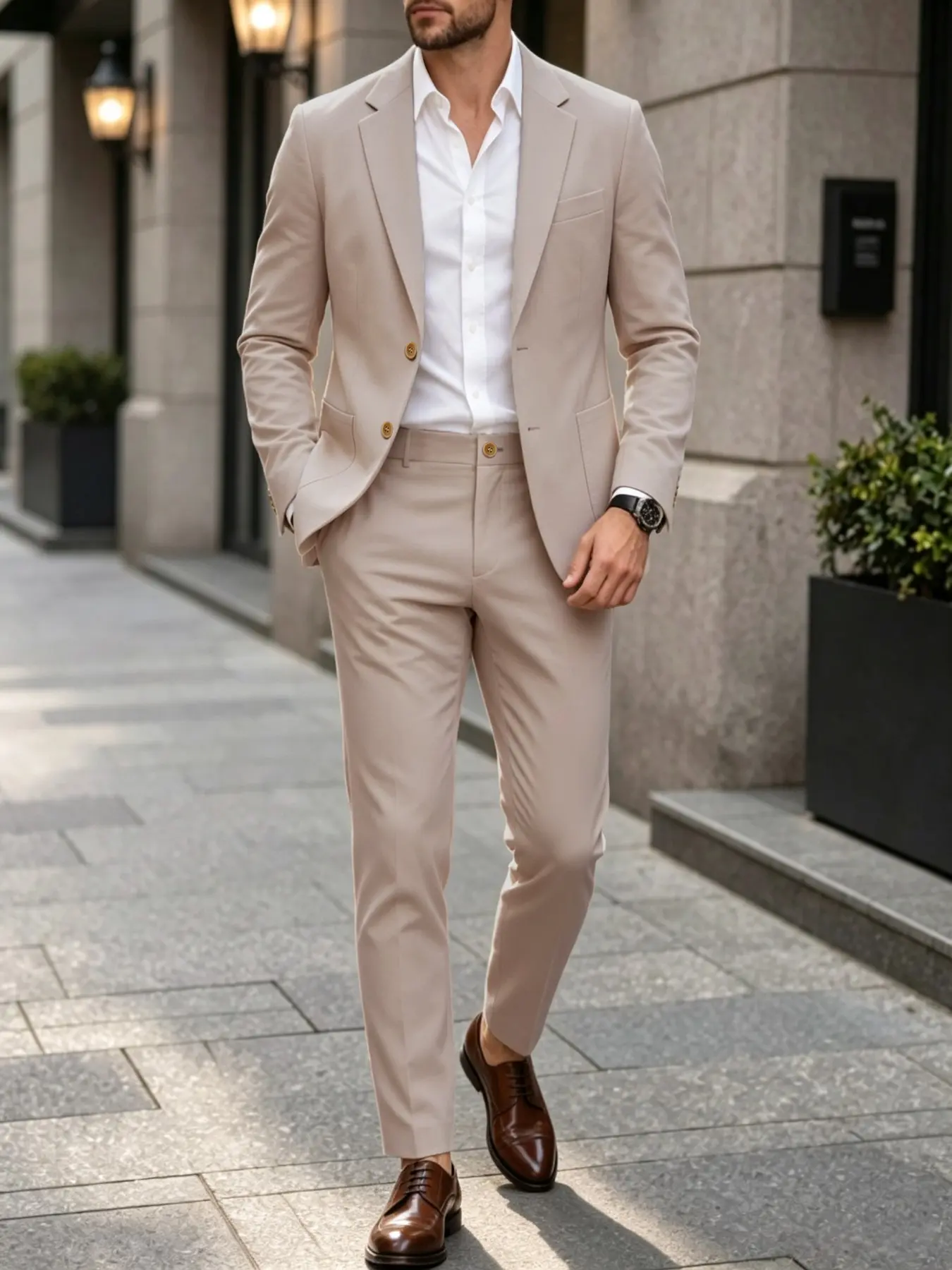 Men's Blazer Set, Two-Buckle Suit Jacket, Casual Long Pants, Lightweight Office Wear, All-Season New Arrival, One Coat One Pant Set