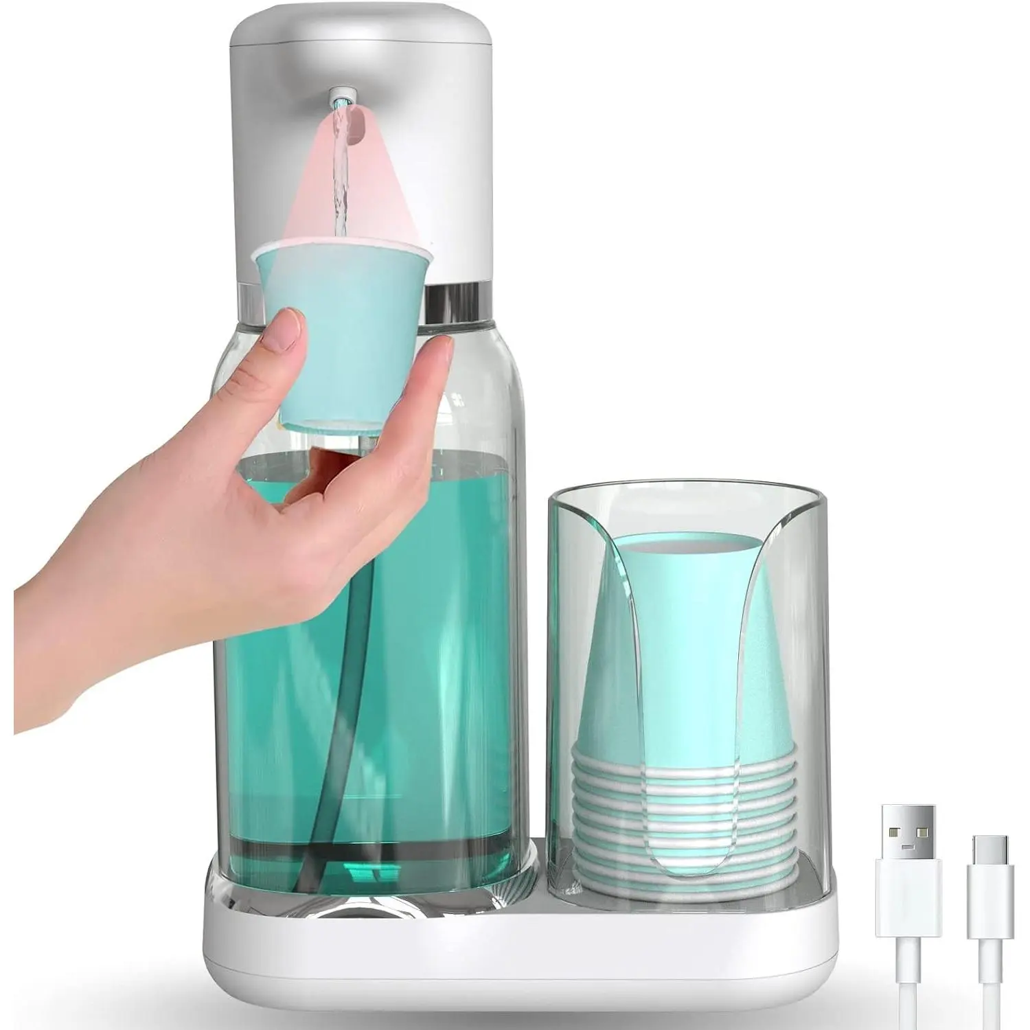 Automatic Mouthwash Dispenser for Bathroom, 25oz(750ml) Smart Mouthwash Dispenser with Cup Holder, Infrared Sensor and 2 Dispensing Levels, Rechargable Mouth Pump Dispenser for All Age Groups