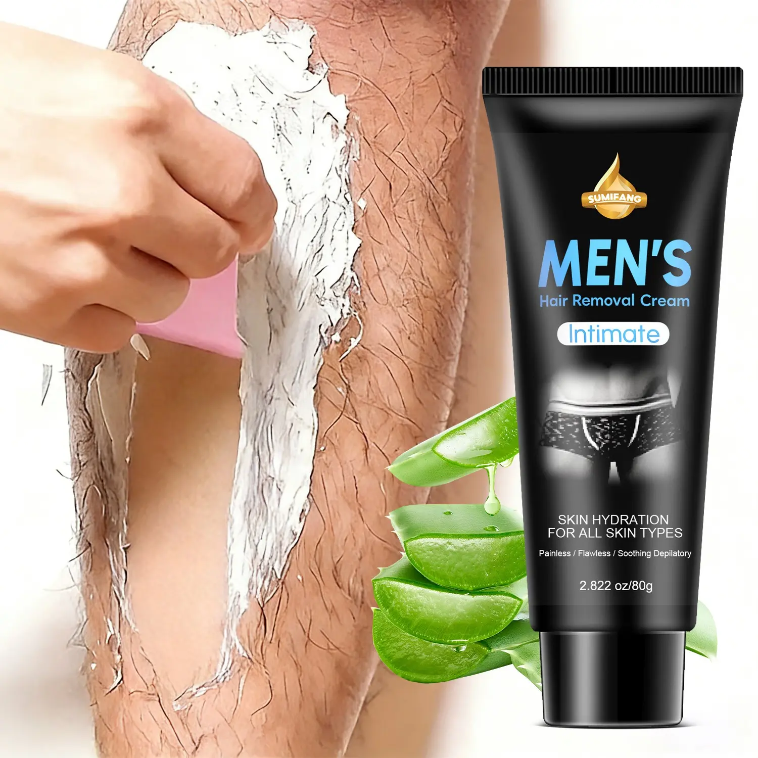 Men's Gentle Hair Removal Cream, Plant Extract, Pain-Free Formula, Soothing Repair, Moisturizing, No Spots, for Underarms and Legs