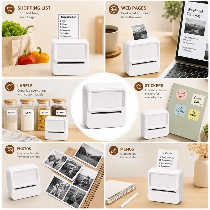 Portable Thermal Printer, Instant Print for Labels and Photos, Compatible with iOS/android, Ideal Gift for Holidays