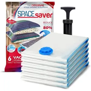 6 Pack Jumbo Vacuum Storage Bags with Hand Pump, Space Saver Compression Bags for Comforters, Blankets, Clothes, Bedding, Moving, Travel & Organization