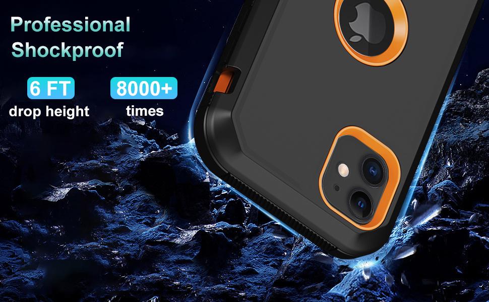 for iPhone 11 Case, with Built in Screen Protector Heavy Duty Drop Protection, Full Body Rugged Shockproof Dust Proof 3- Layer Tough Protective Phone Cover for Apple iPhone 11 Black/Orange