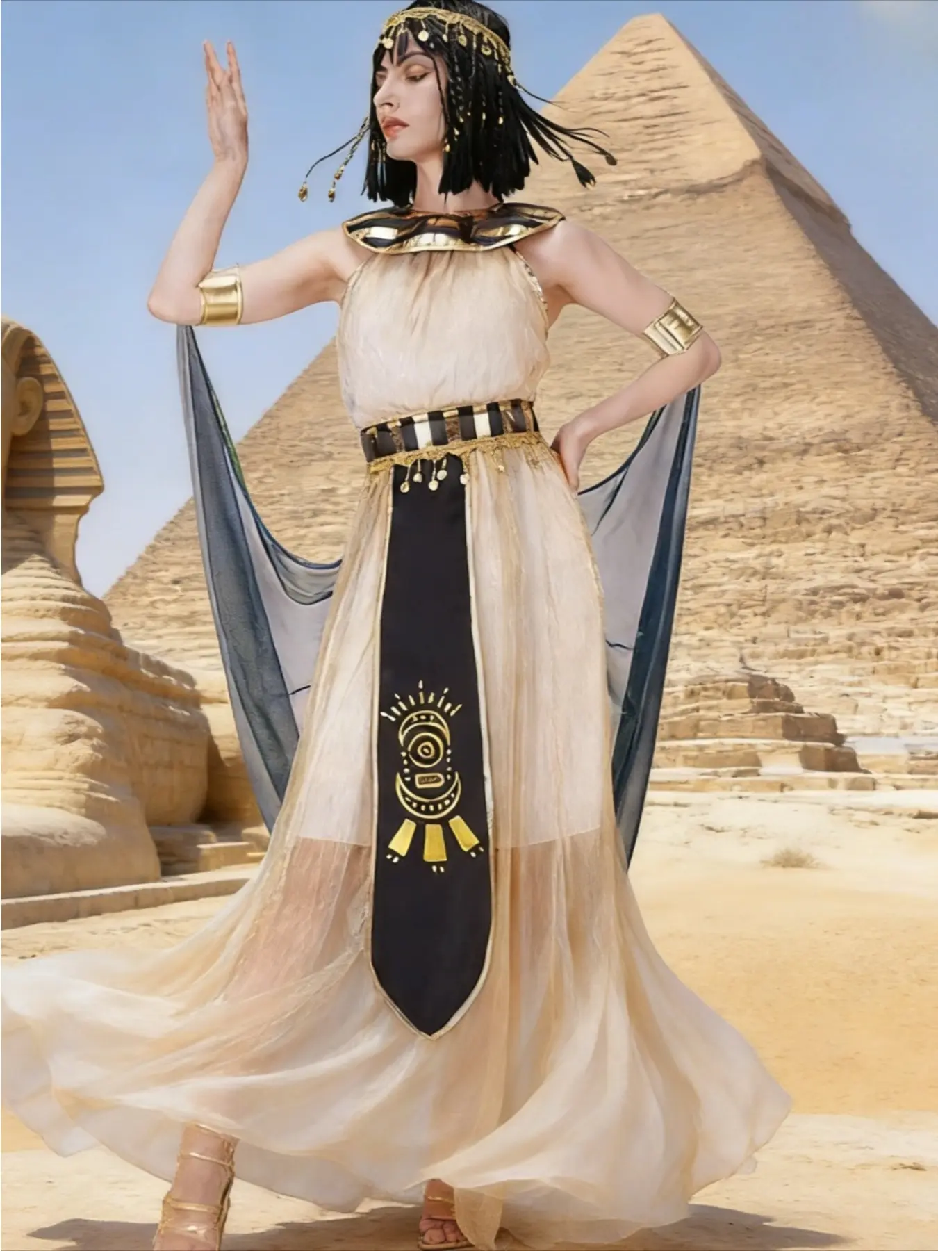 Halloween Egyptian Queen Cleopatra Cos Outfit Women Masquerade Party Stage Performance Wear Costumes Accessories