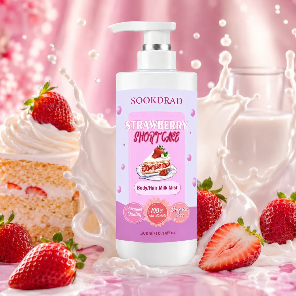 Strawberry Shortcake body hair milk mist, 100% non alcoholic, sulfate free, premium quality, 10.14fl oz, for body, for hair, 300ml
