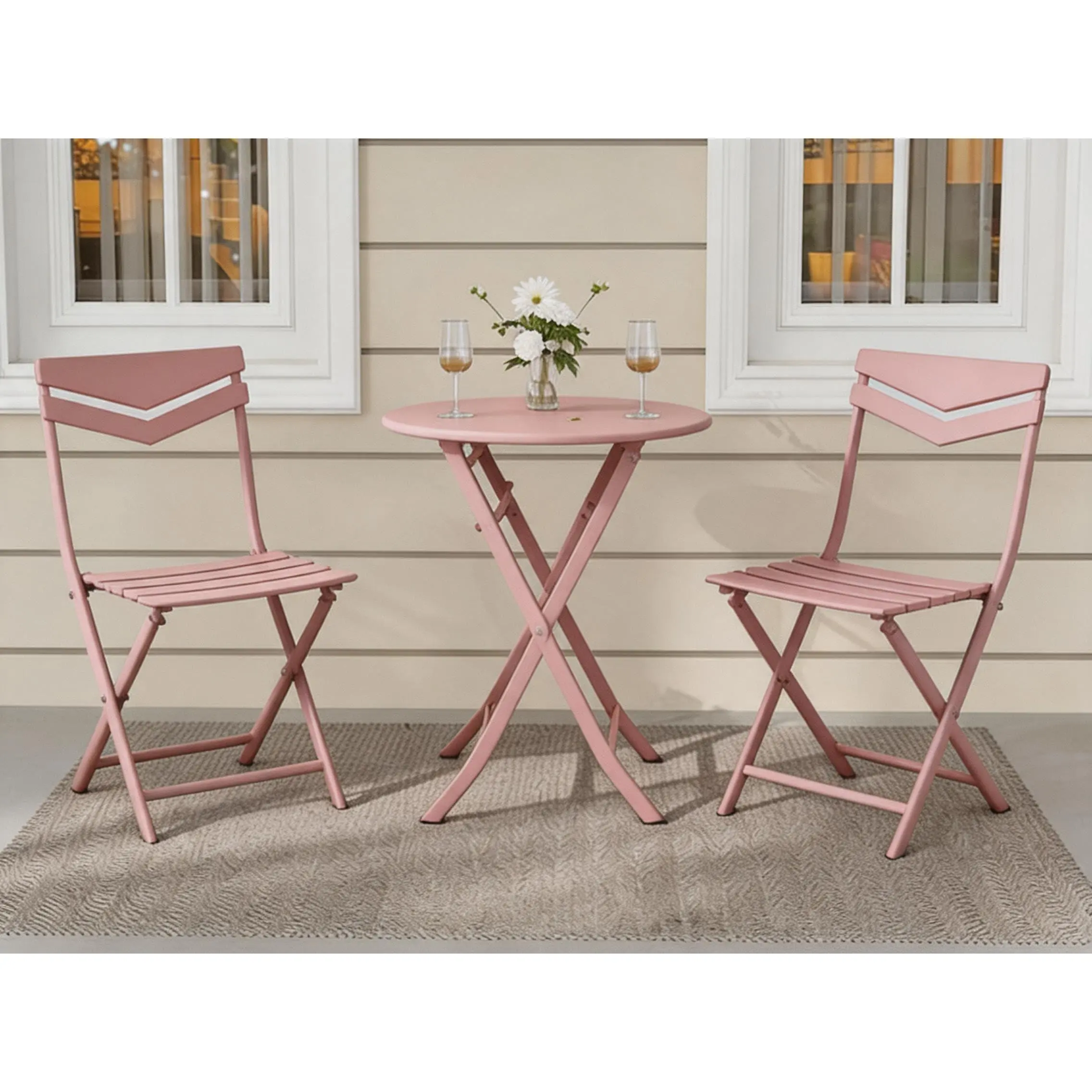 GAOMON Space-Saving 3-Piece Folding Metal Bistro Set – Outdoor Patio Table & 2 Chairs – Weather-Resistant, Portable, Easy Storage – For Balcony, Garden, Porch, Small Spaces