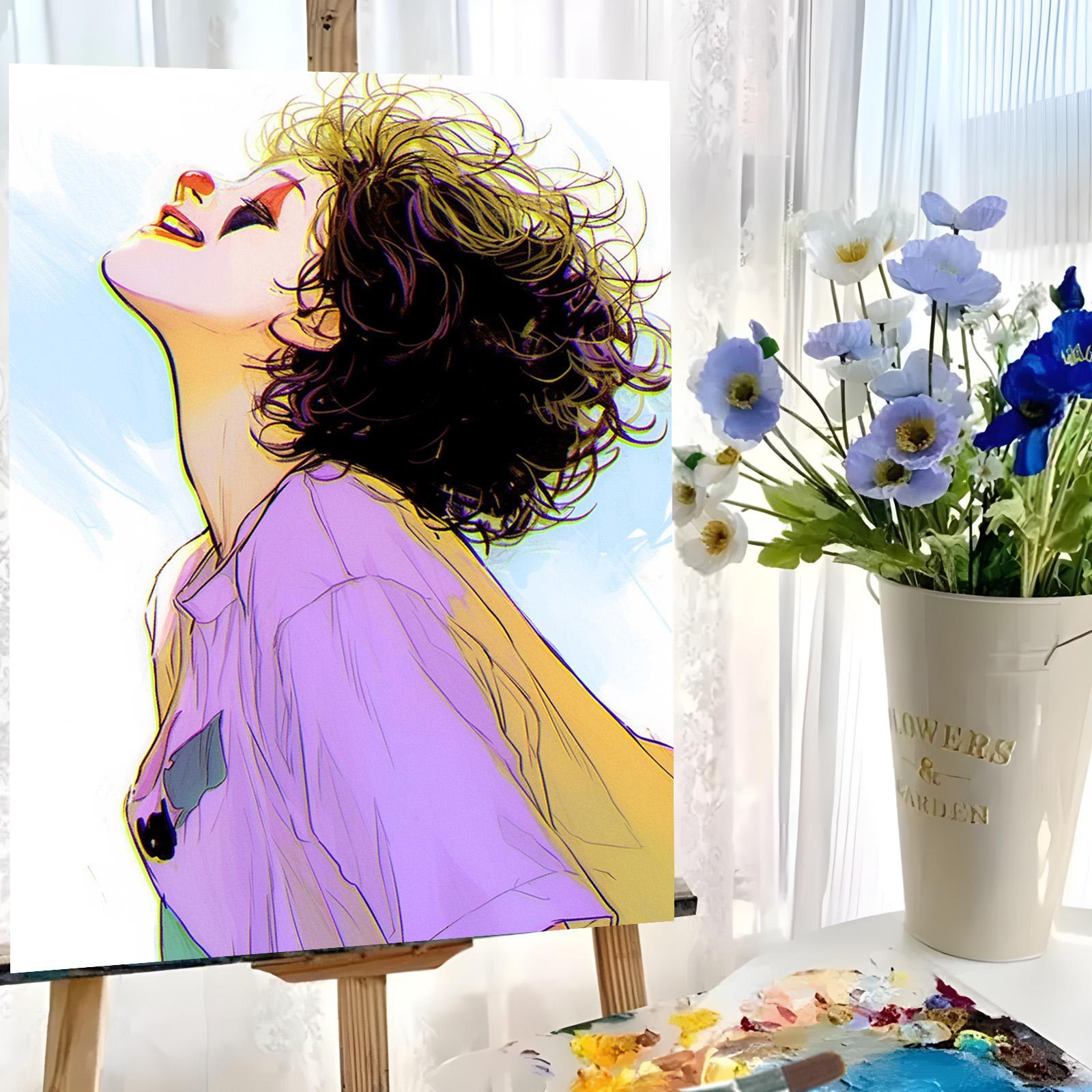 Woman Pattern DIY Painting By Numbers Kit, 1 Set DIY Paint Kit with Paints & Brushes, Wall Art Decor for Home Living Room Bedroom