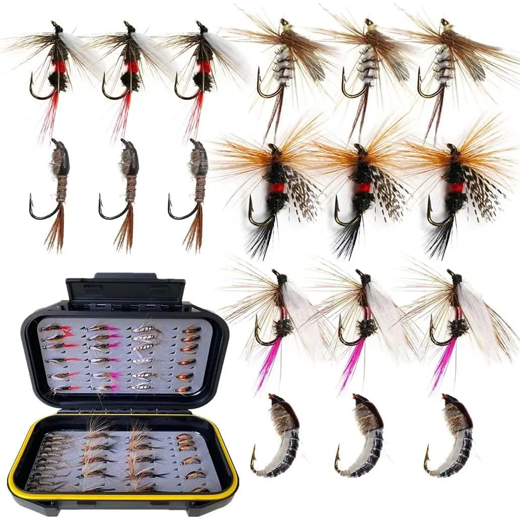 Fly Fishing Flies Kit, 50 count  Fly Fishing Gear with Dry/Wet Flies, Streamers, Fly  Trout Bass Fishing with Fly Box (6  Styles)