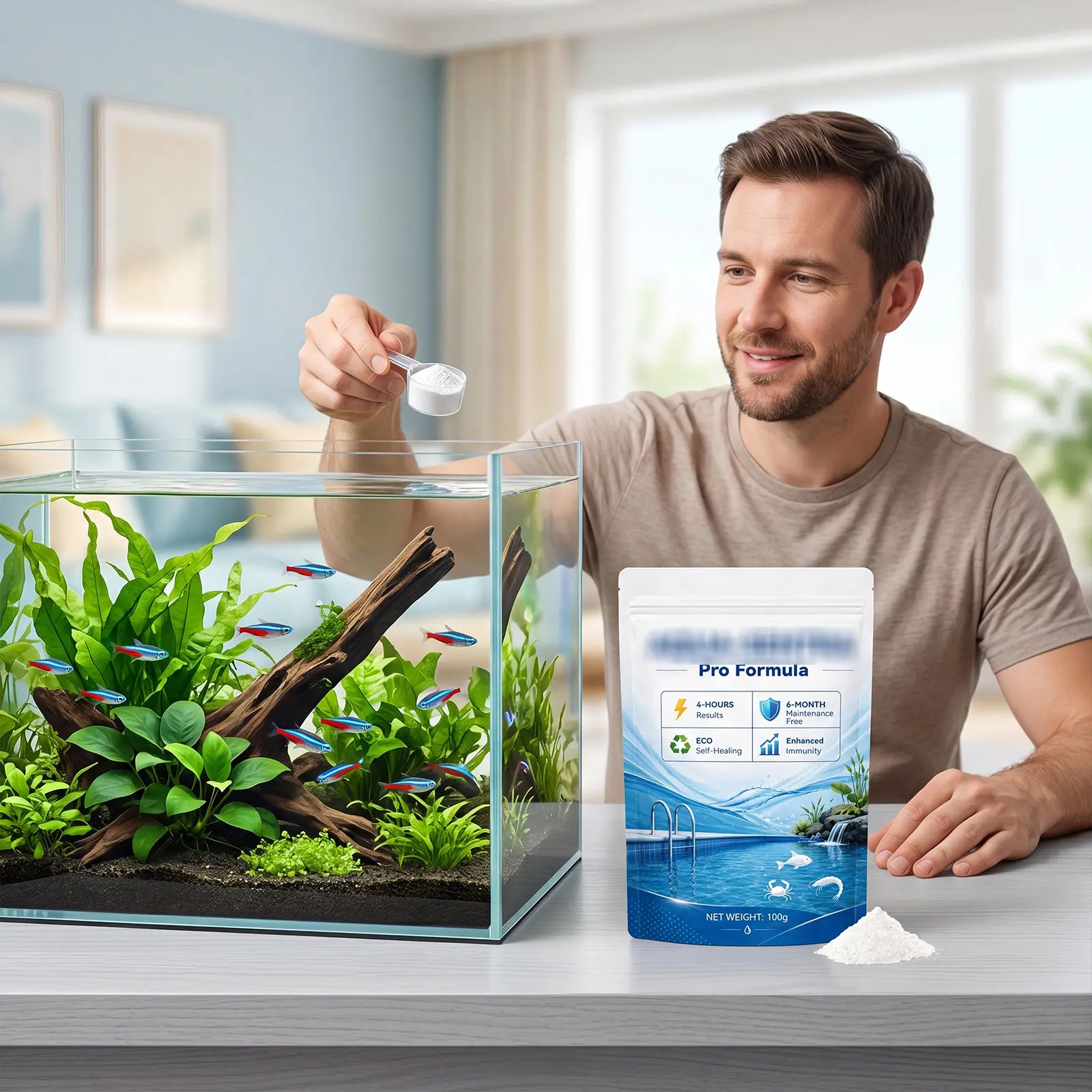 Water Clarification Powder, Purifies Water, Long-Lasting Clarity, Daily Cleaning, Removes Dirt and Scale, Water Treatment, Aquarium Care, Improves Turbidity
