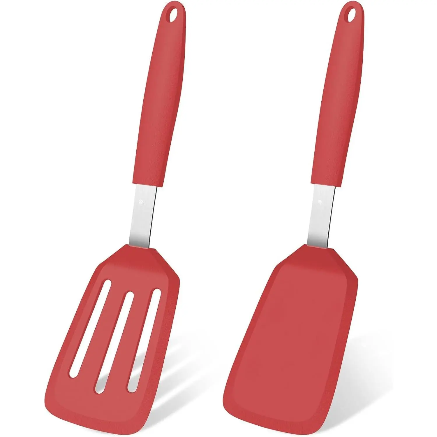 2 Pack  Kitchen Spatula Set, 600°F Heat Resistant (Red) | , Solid & Slotted Turner,  Cooking Utensils, Safe for Non Stick Frying Pan, Dishwasher Safe