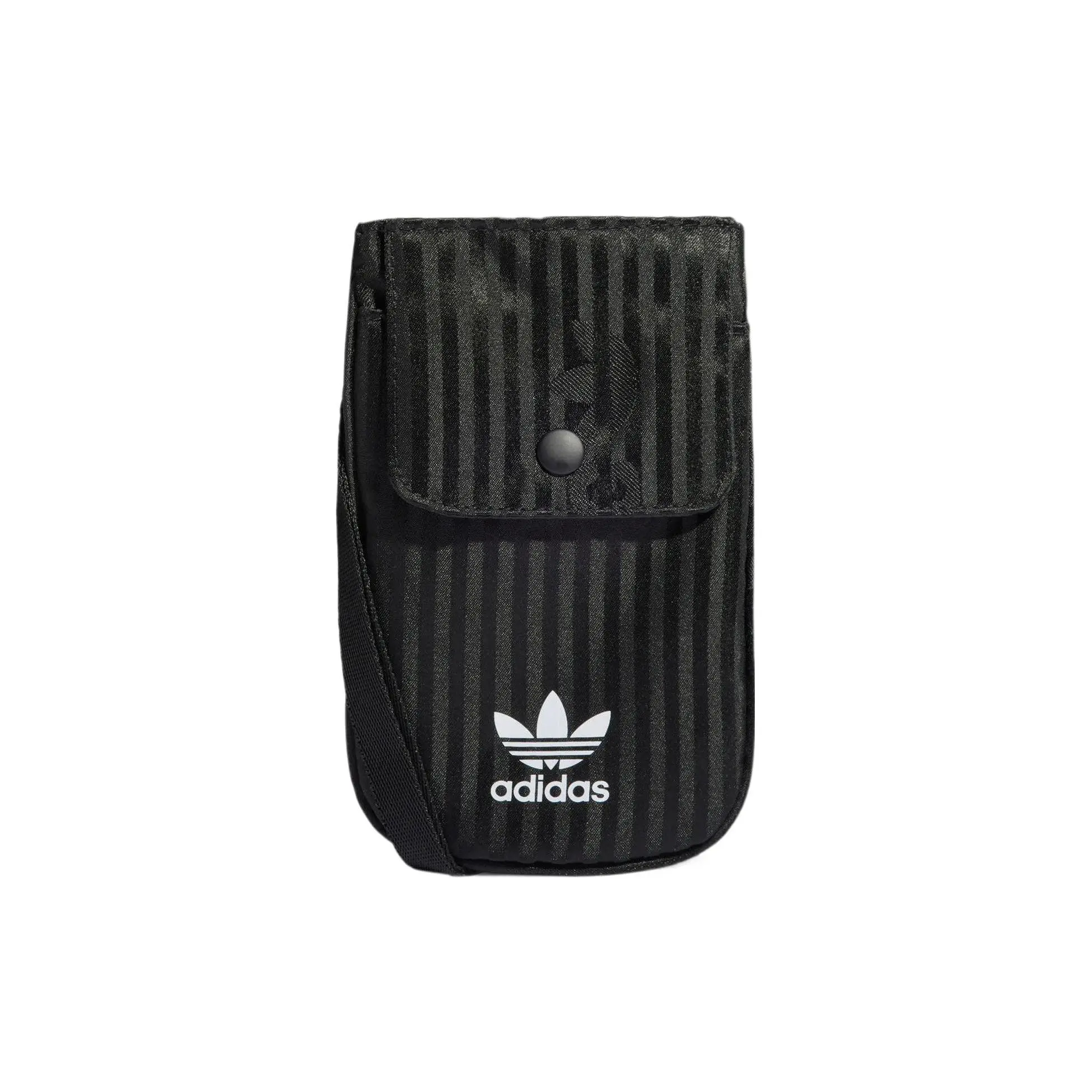 Adidas Originals Small Logo Striped Subtle Pattern Crossbody Bag for Men and Women, Sustainable Material, Black