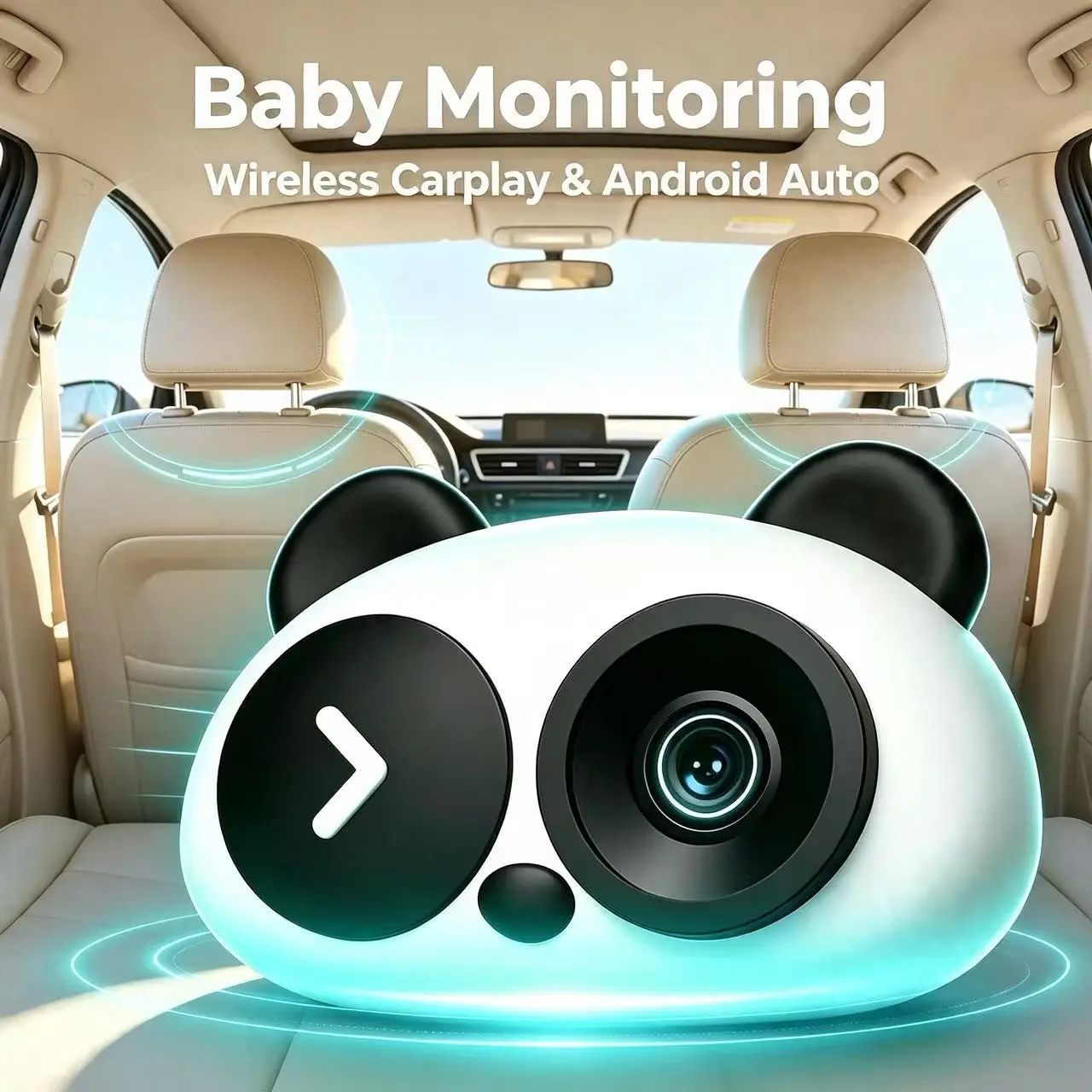 1080P HD Wireless Carplay Baby Stroller Camera, 150° Wide Angle, Compatible with Car Displays, Split Screen Navigation, Plug-And-Play