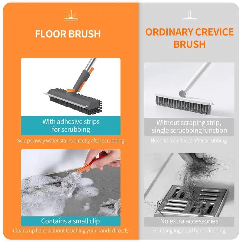 3in1 Long Handle Floor Scrub Brush Heavy Duty Stiff Bristle with Squeegee Tweezer for Tile Wall Deck Bathroom Patio Garage Kitchen Cleaning Adjustable Extendable Pink Broom and Dustpan Set pipe cleaners cleaning Hands-Free Flat Mop Bucket System air broom