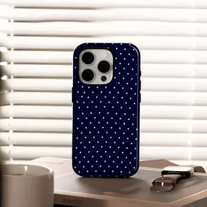 Navy blue polka dot 2-in-1 phone case, featuring a durable, shock-absorbing, Protective, and stylish design. Compatible with iPhone 17, 16, 15, 14, 13, 12, 11 Pro Max Pro Plus, and Samsung Galaxy S26, S25, S24, S23 Ultra.