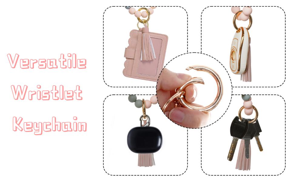 Keychain Wallet Wristlet, Credit Card Holder Purse with Tassel & Beads, Multifunctional Key Chain Bracelet Bangle for Women, Hands-Free Everyday Essential, Cute Small Wallet – Llavero Monedero