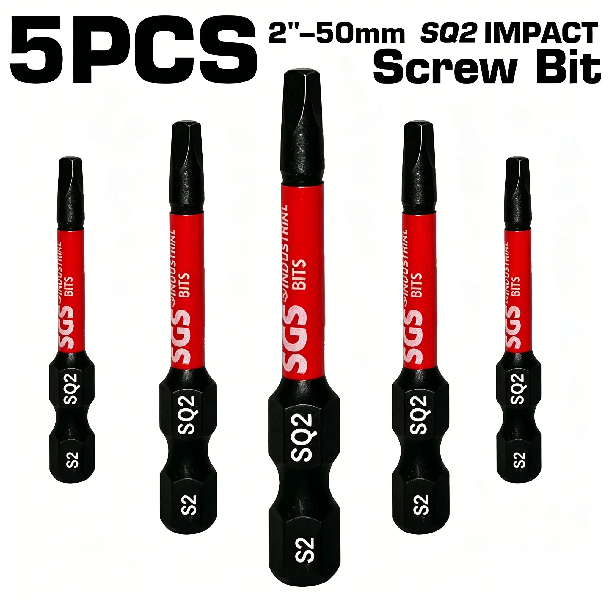 5/10Pcs 50mm SQ2 Square Impact Screwdriver Bits, S2 Alloy Steel Wear Resistant Magnetic Hex Shank Bits for Electric Drivers, Auto & Household Repair