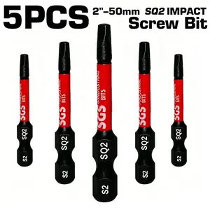 5/10Pcs 50mm SQ2 Square Impact Screwdriver Bits, S2 Alloy Steel Wear Resistant Magnetic Hex Shank Bits for Electric Drivers, Auto & Household Repair