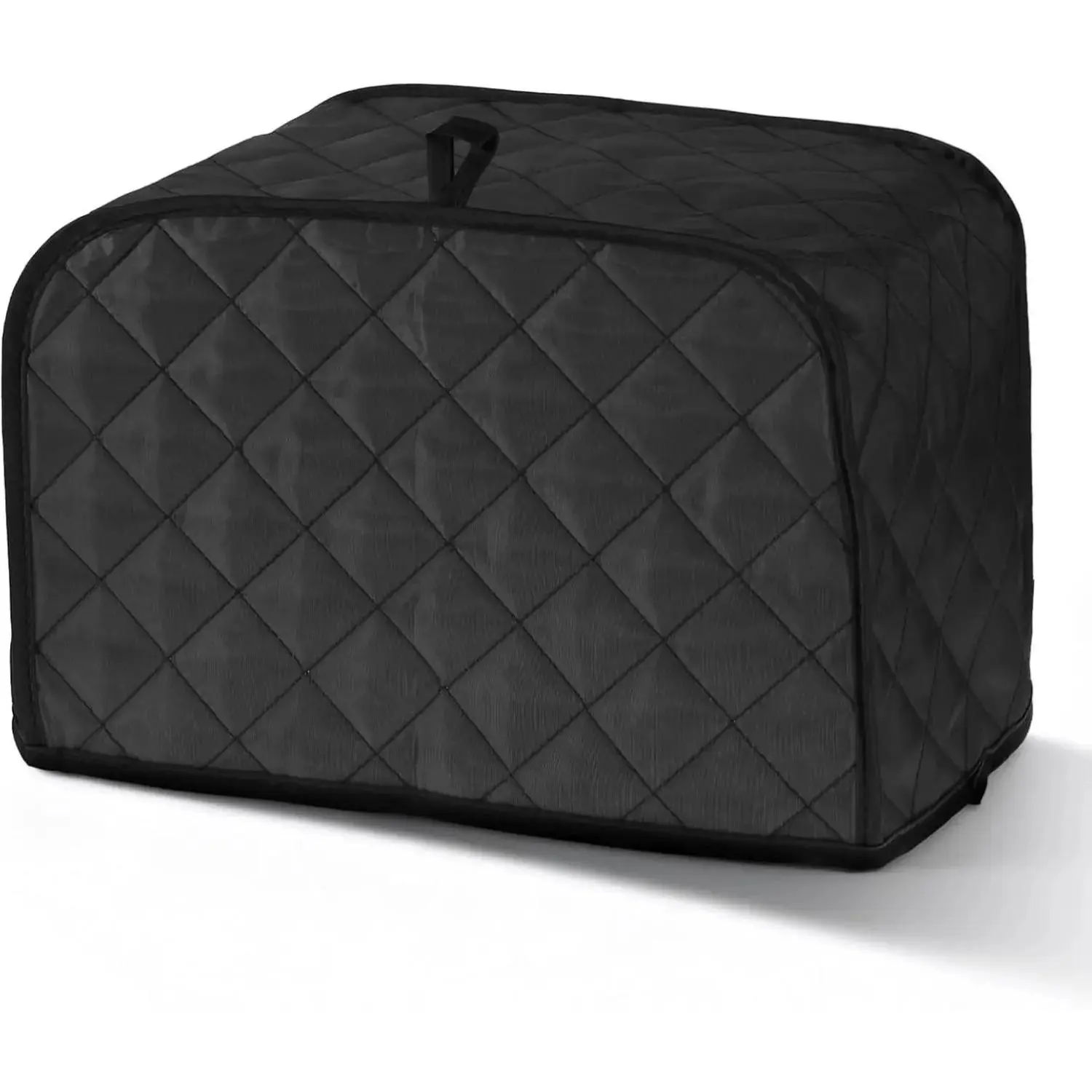 Quilted Linen-Polyester Cotton Kitchen Toaster Cover, 1-Piece Dust & Fingerprint Protector, Universal Fit for 2-Slice Wide Slot Toasters & Bread Machines, Lightweight, Machine Washable, Black, 30Cm X 20Cm X 20Cm