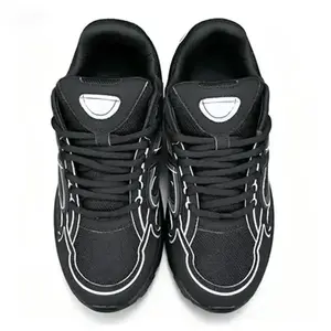 Men's Retro Chunky Running Sneakers - Black with White Outline, Breathable Mesh Men's Casual Sports Shoes for Street Style, Comfortable Walking & Training Footwear
