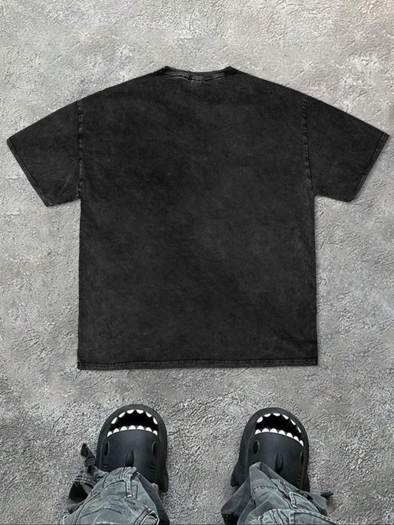 Men's Regular Fit Plain Wave Print Short Sleeve Graphic Tee Casual Style Tee Comfy Round Neck T-shirt for Summer, Fashion Men's Top for Daily Wear, Cotton