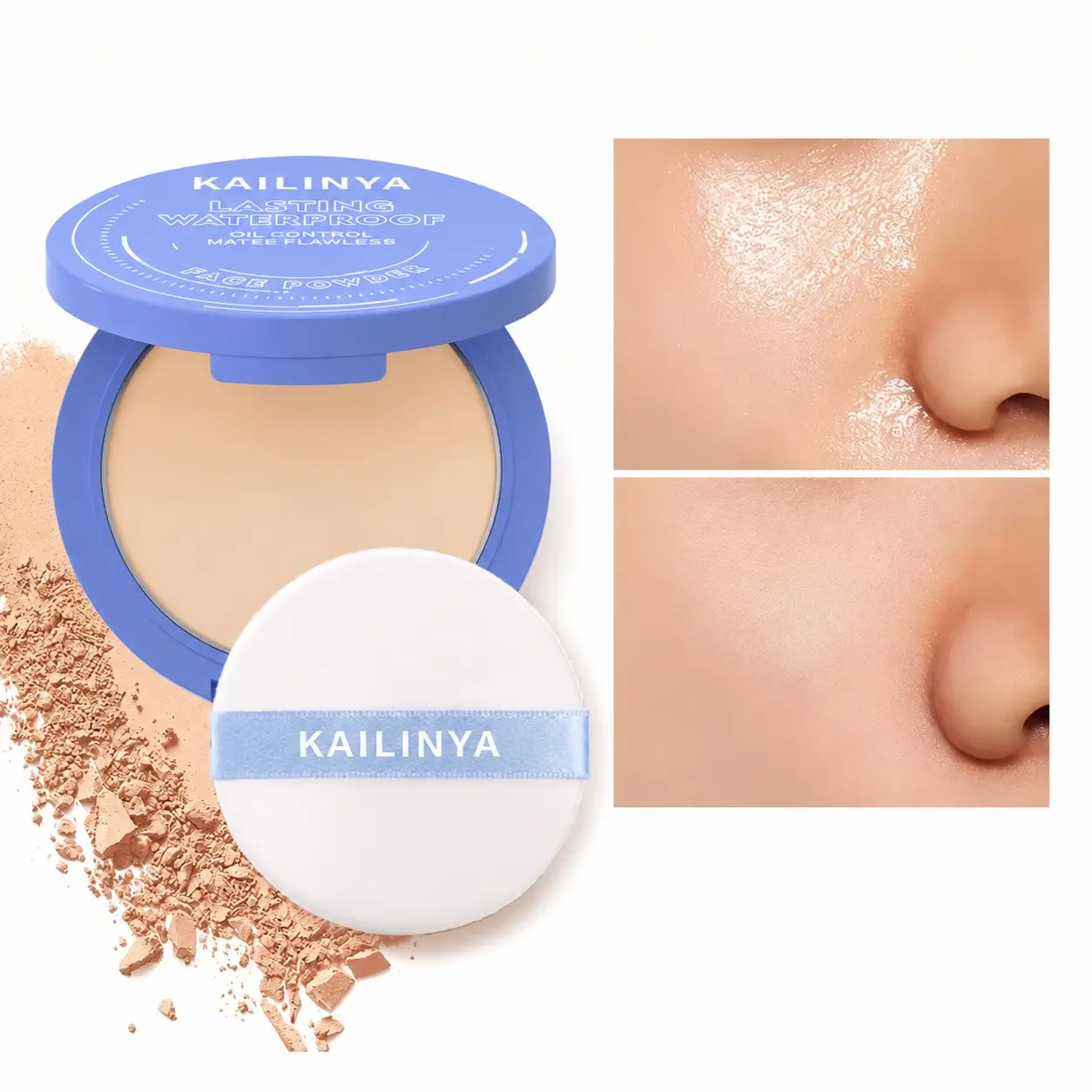 6-Color Oil-Control Matte Powder Compacts, Long-Lasting Flawless Setting Powder, Waterproof Sweat-Proof, with Puff, Translucent Loose Powder