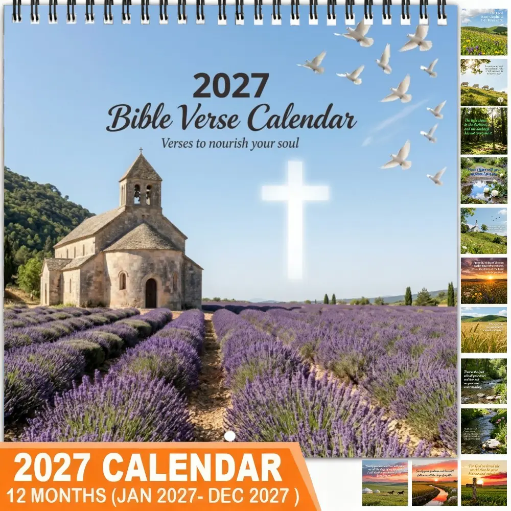 2027 Bible Verse Theme Wall Calendar, 12 Months Colorful Illustrations, 8.3in X 8.3in Perfect Size, Fun Art Decor Gift for Home Office Lovers