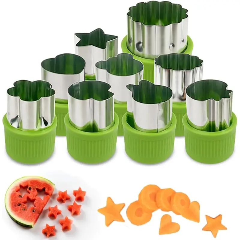 9pcs Stainless Steel Cookie & Vegetable Cutter Set - Perfect for Fruit, Cake Decorating, Salad Prep & Baking