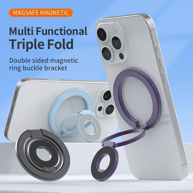 Magnetic Phone Ring Holder & Adjustable Kickstand, Double-Sided Magnet Grip Compatible with iPhone 16 15 14 Series and MagSafe Cases