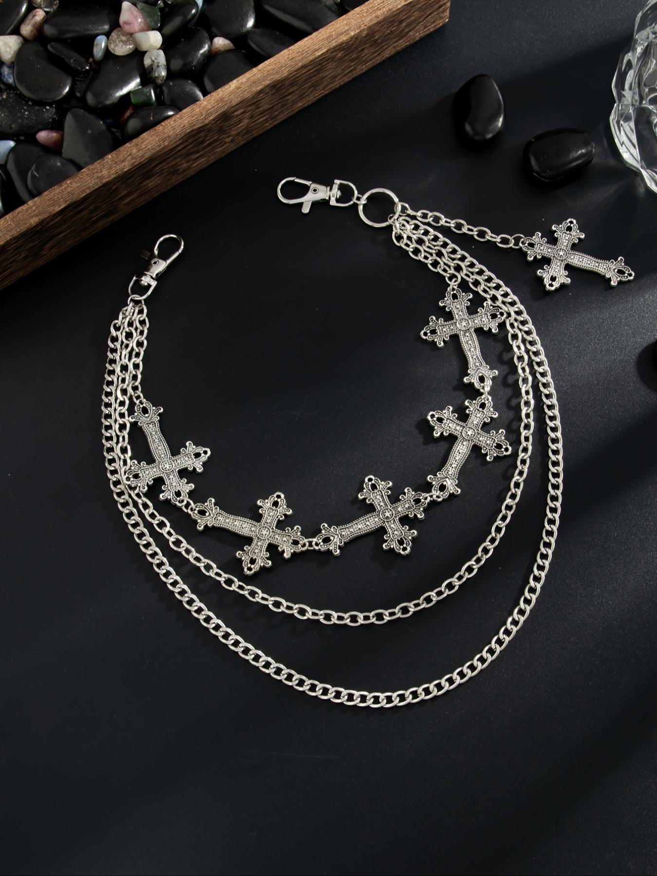 Women's Cross Pendant Layered Tassel Metal Fashion Accessory, Hip Hop Punk Style Pants Chain, Belly Chain, Adjustable Waist Chain, Vintage Waist Jewelry Gift, Body Jewelry