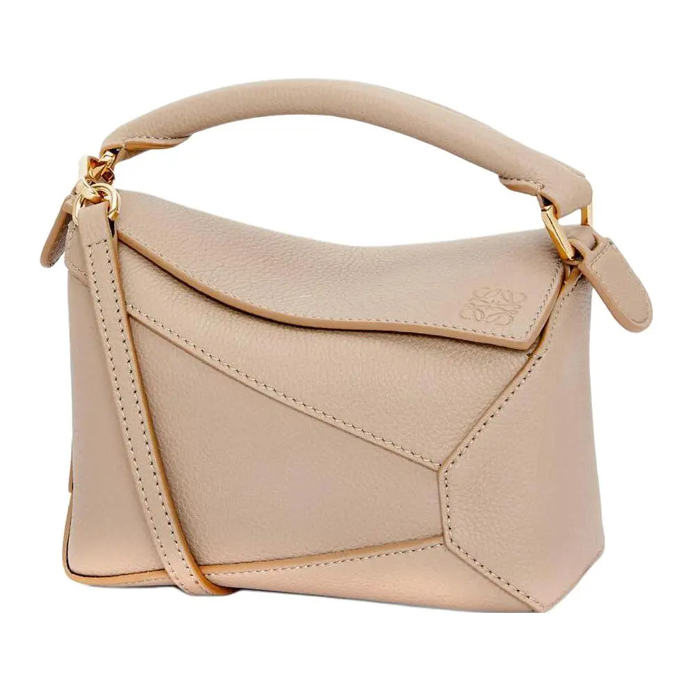 LOEWE Puzzle Edge Mini Handbag for Women – Soft Grained Calfskin, Detachable Adjustable Strap, Zip Closure, Sand