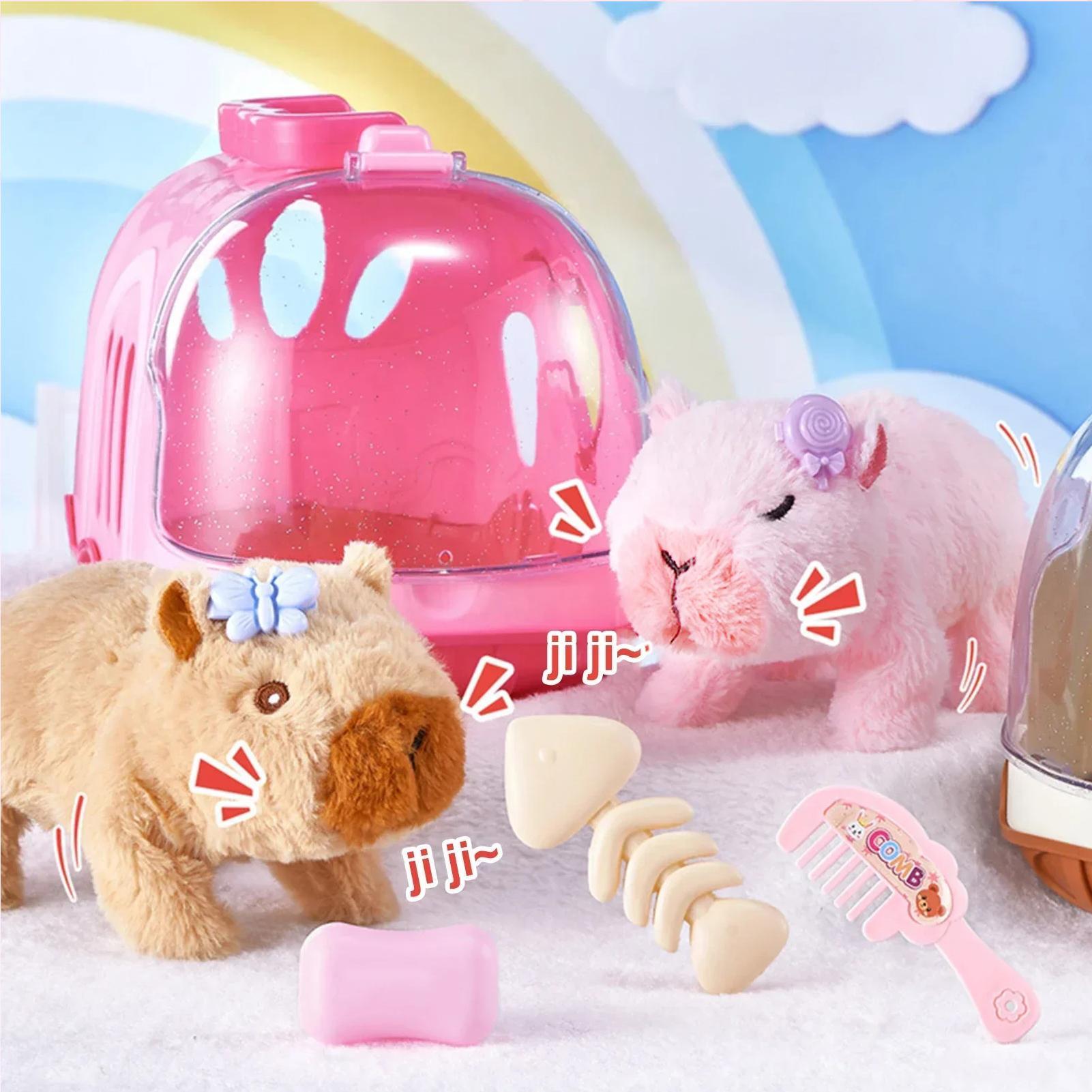 Electric Capybara Walking Doll Toy With Sound Children's Electric Plush Dolls Toy Animal Capybara Plush Figure Set Random Color